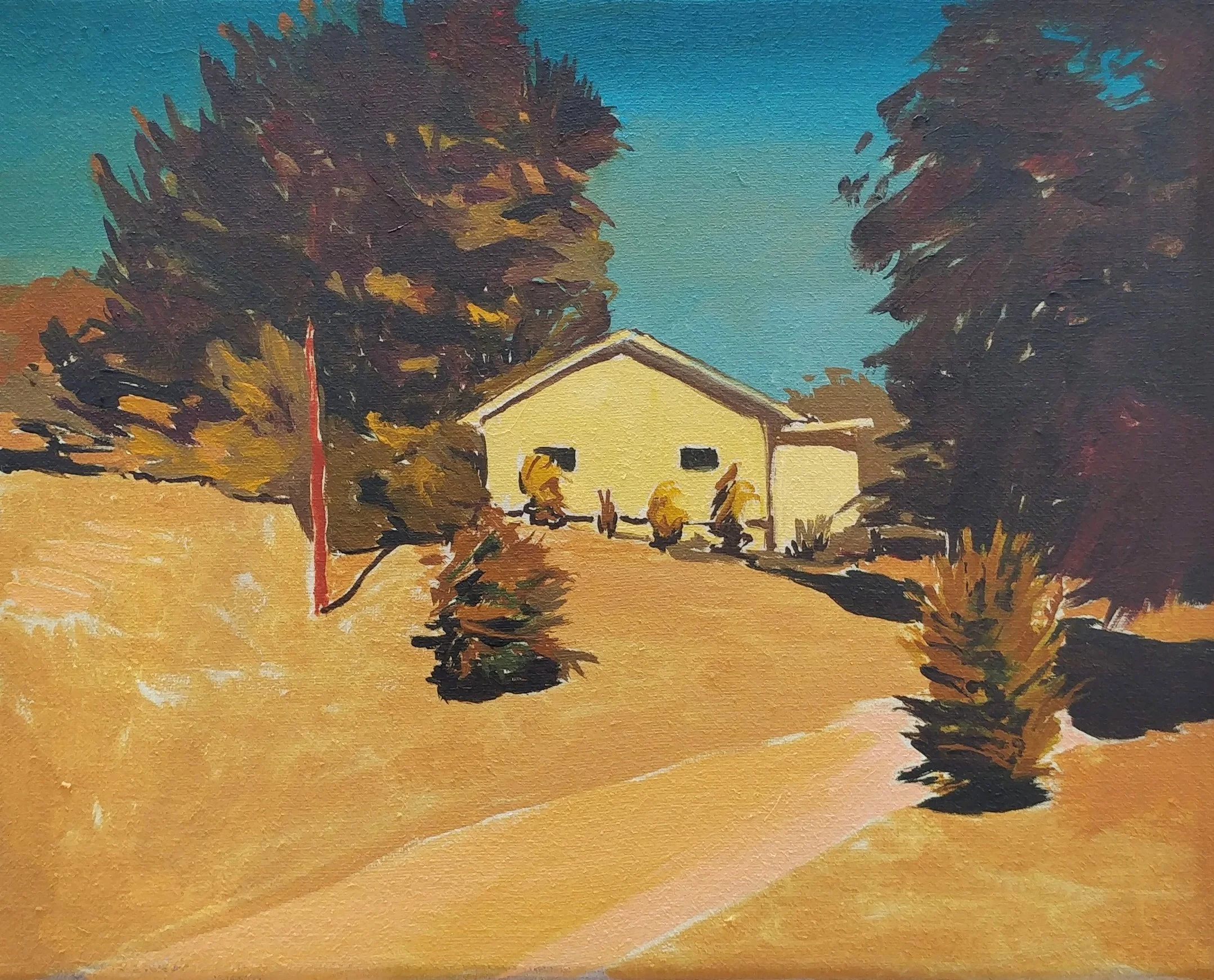 Charlotte Brisland, 'Lemon yellow suburbia', 2025. Oil on canvas, 25 × 20 cm. £500