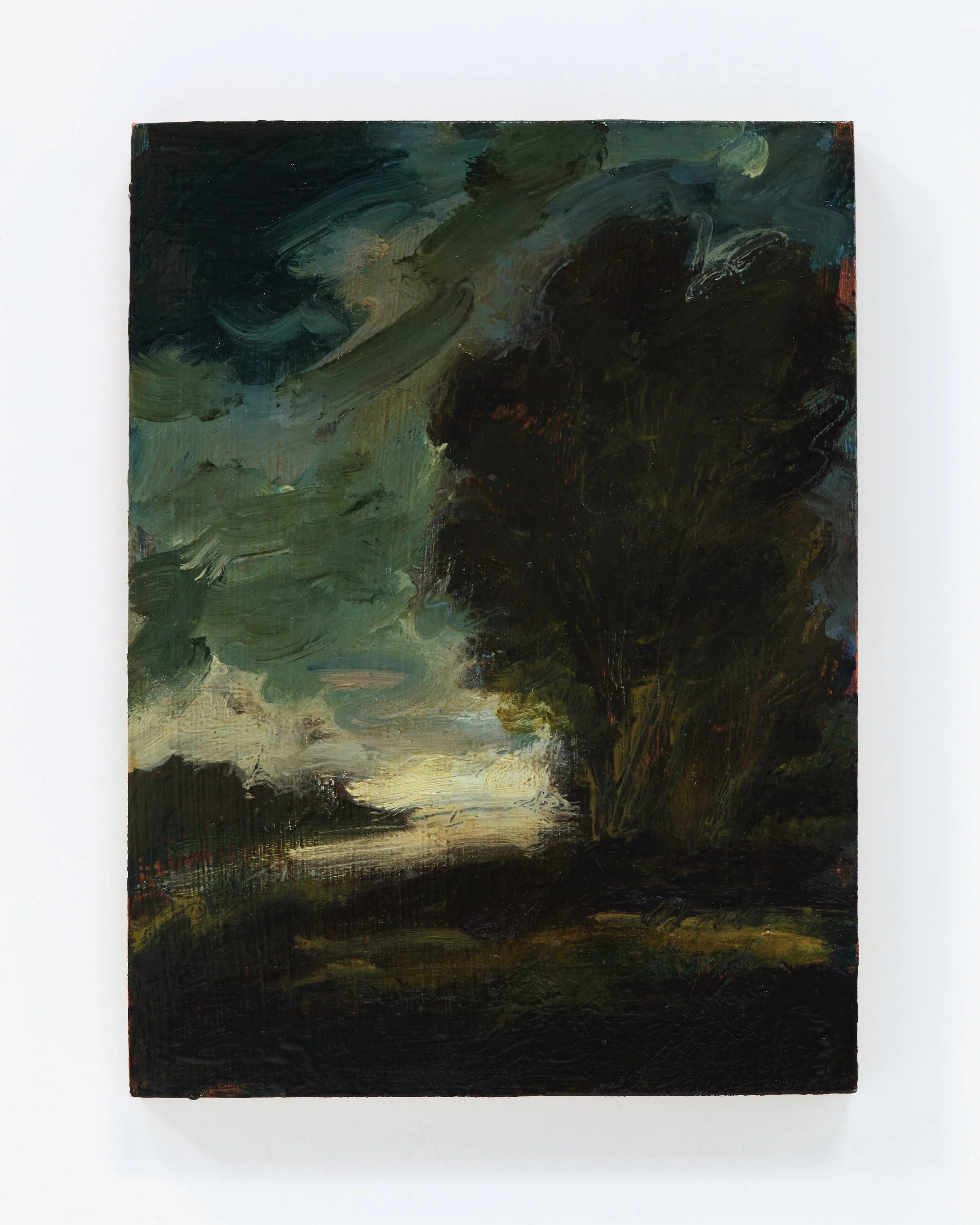 Tereza Horáček, ‘A River Landscape, after Aert van der Neer’, 2026. Oil on panel, 20.3 x 15.2 cm. £450 (12)
