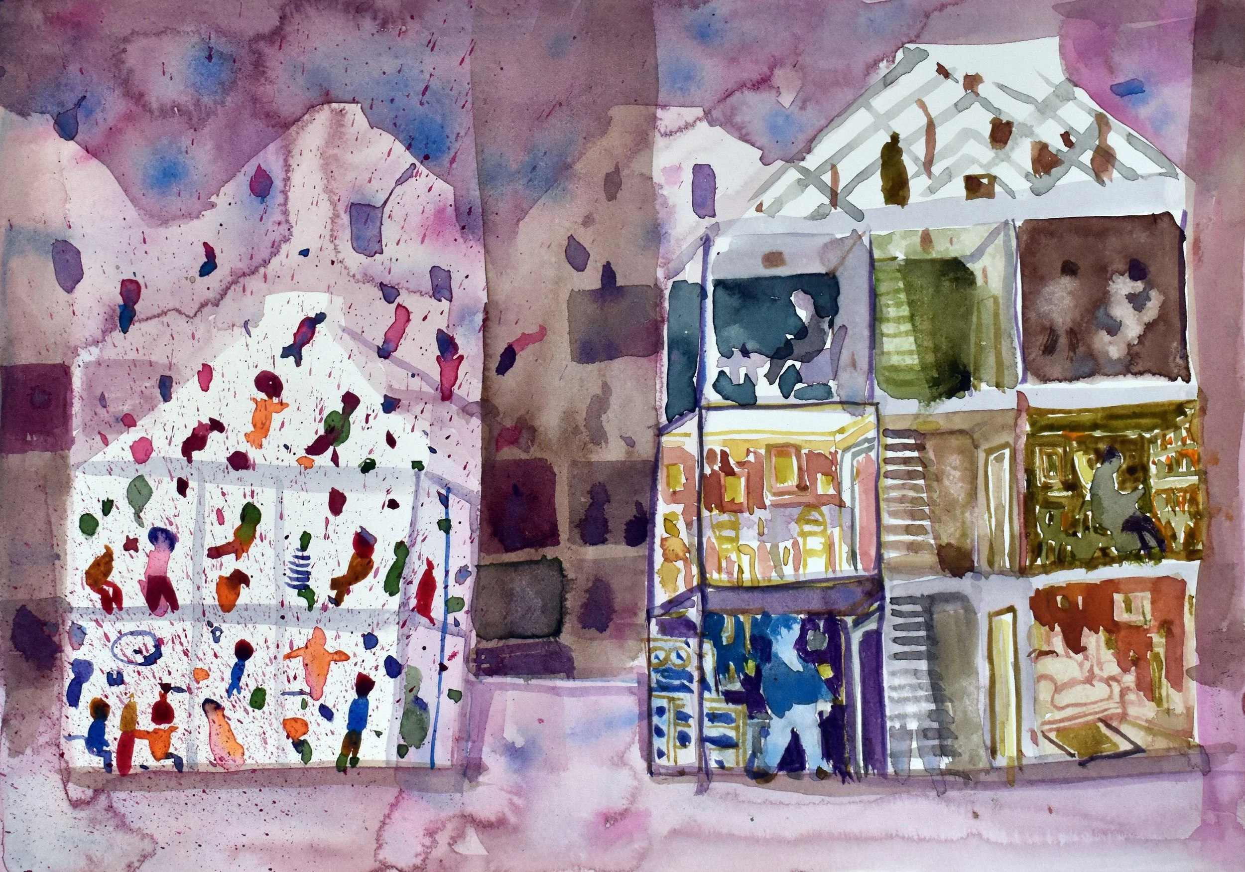 'The Two Towers', 2025. Watercolour, 21 x 30 cm, framed 29 x 37.8 x 3 cm. £460