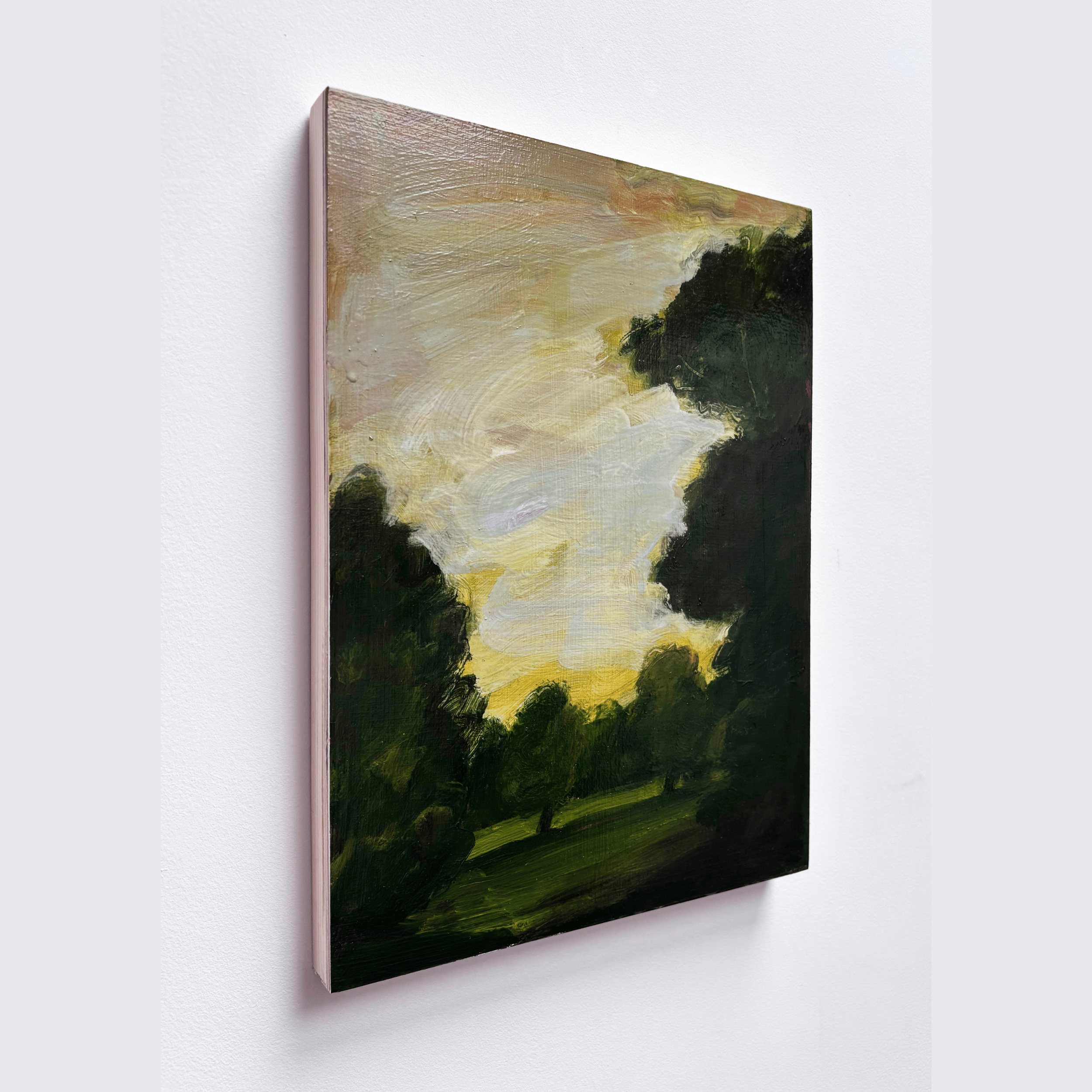 8. Tereza Horáček, ‘English Park in Waning Light’, 2026. Oil on panel, 30.4 x 22.8 cm. £750 (side view)