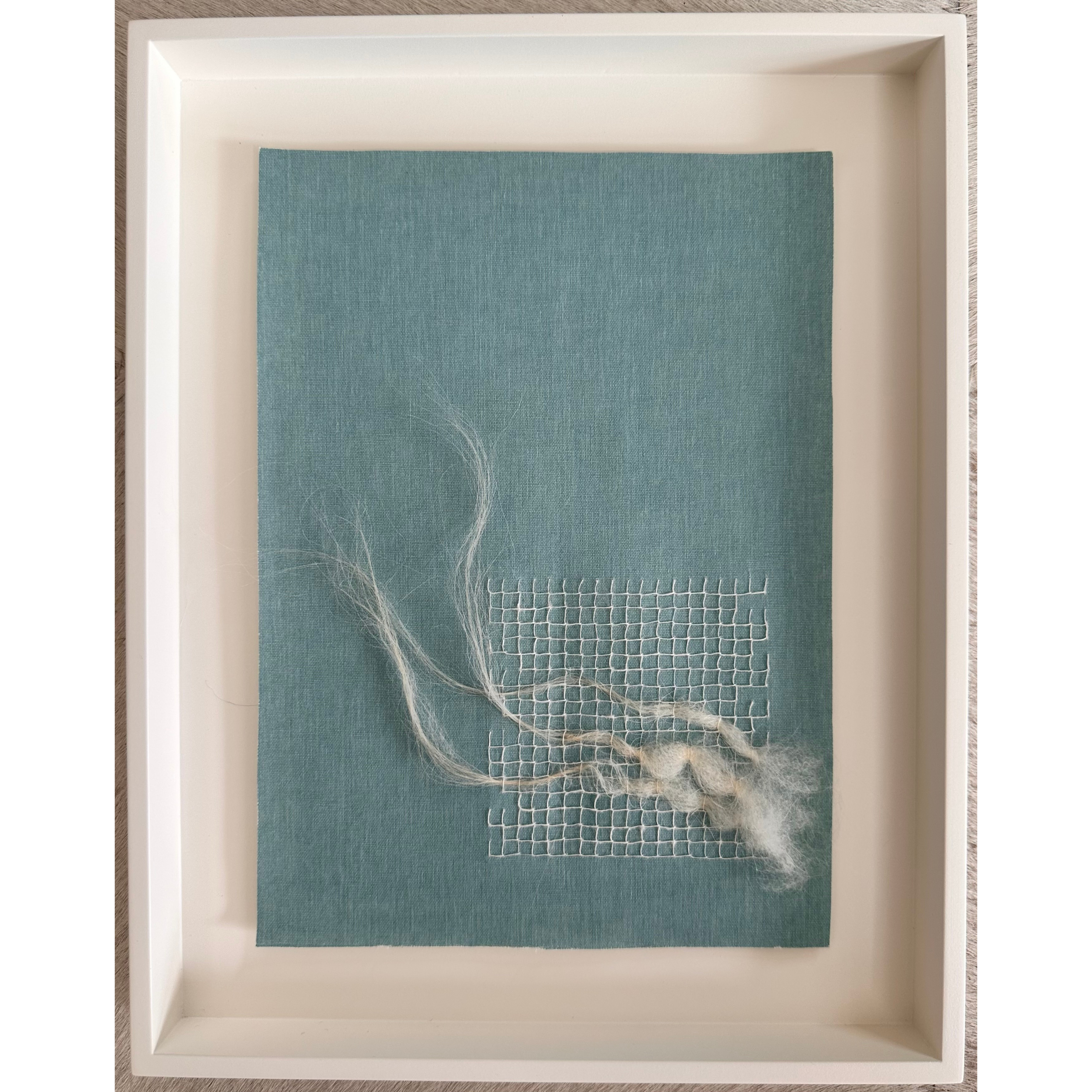 Penelope Brook, 'softly (before the sea ice), 2025. Mixed media on bookbinding cloth, 25 × 18 cm (unframed), 32.3 × 25.4 cm (framed).