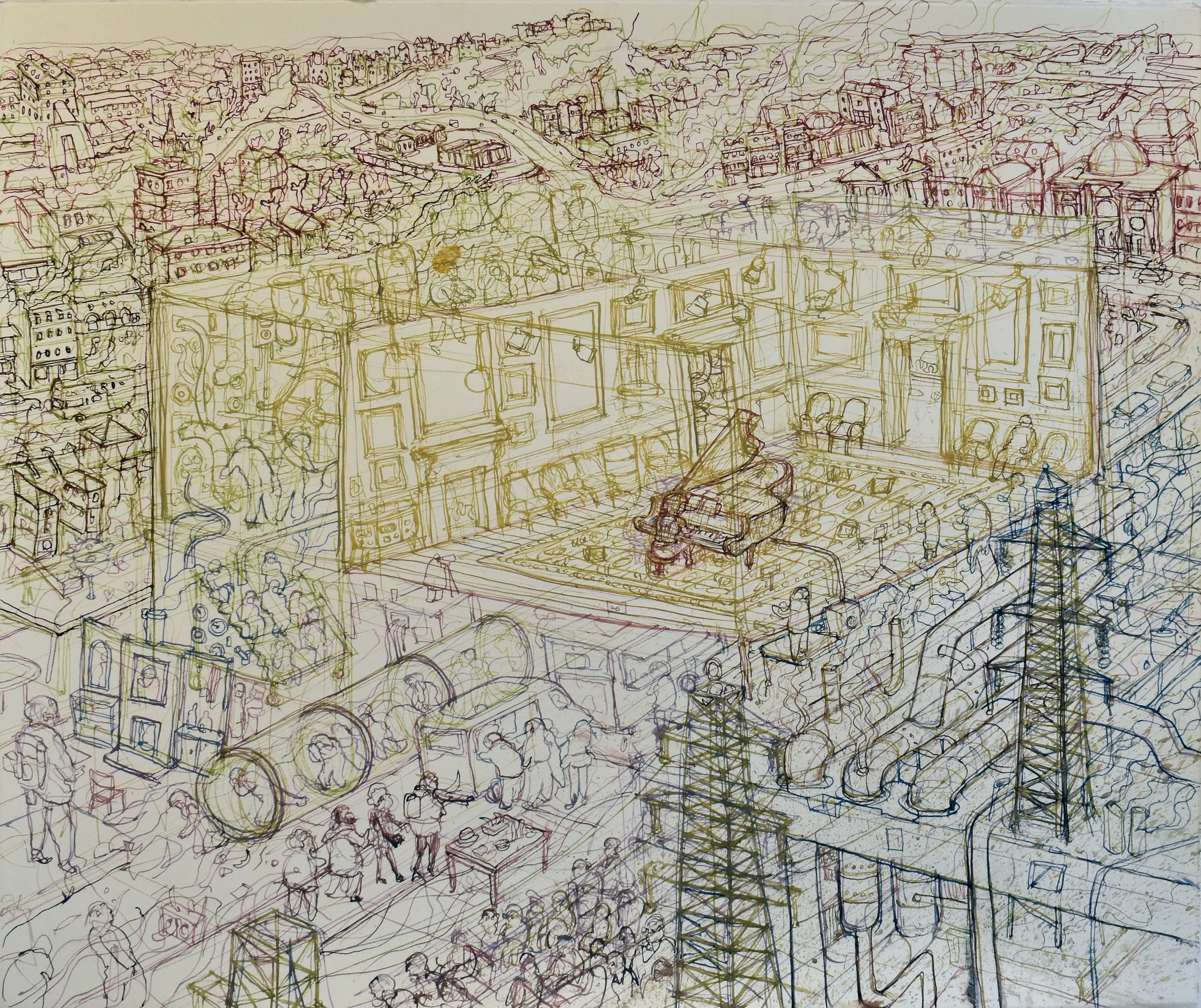 'The Pianist (Study)', 2024. Gouache. 47 x 56 cm, framed 57.2 x 66 x 3 cm. £1,350