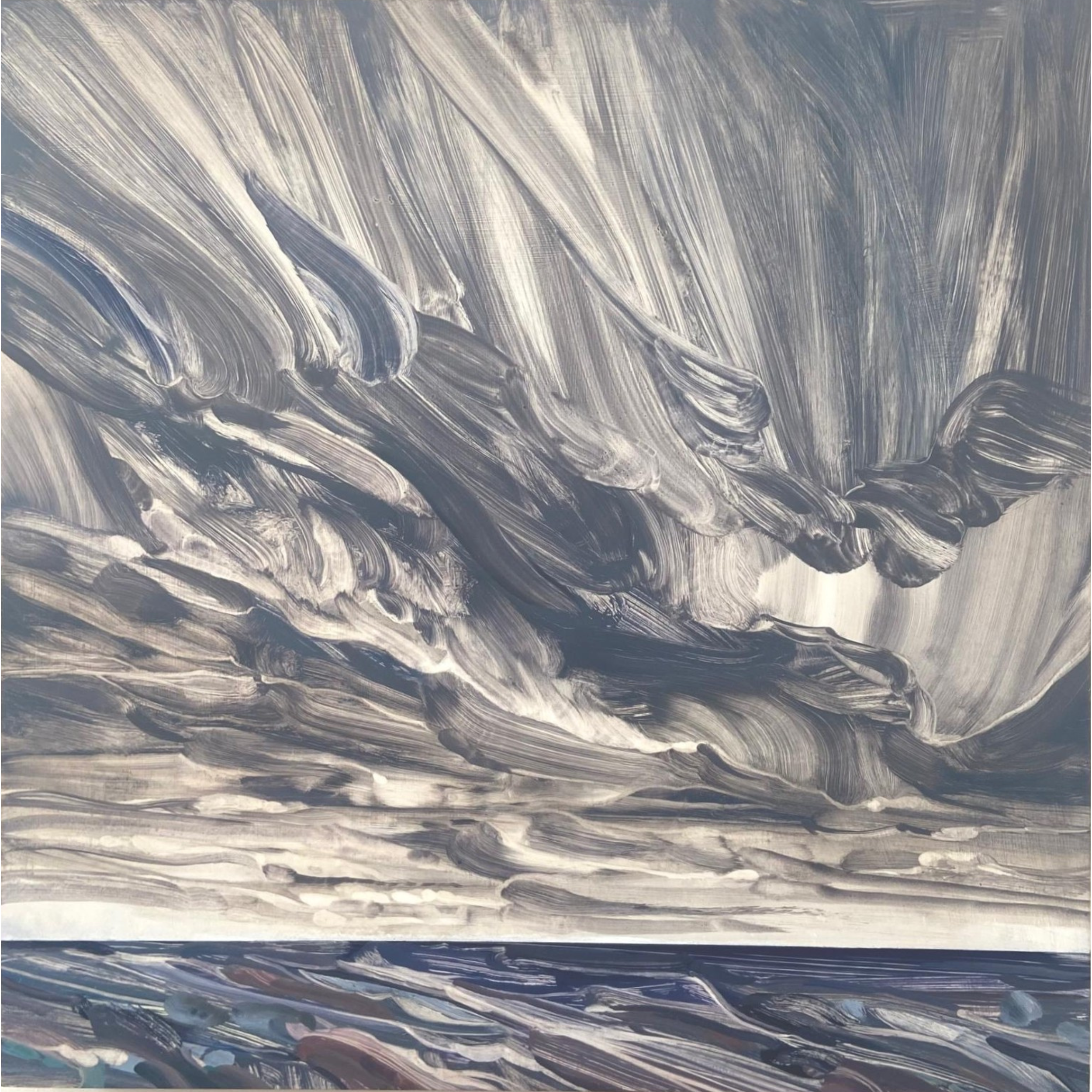 Louisa Longstaff-Scales, ‘Swallowed Ships and Forgotten Songs’
(2025).
Oil on panel.
90 x 90 cm (panel size); framed in oak, 93.7 x 93.7 x 7 cm.
£2,500