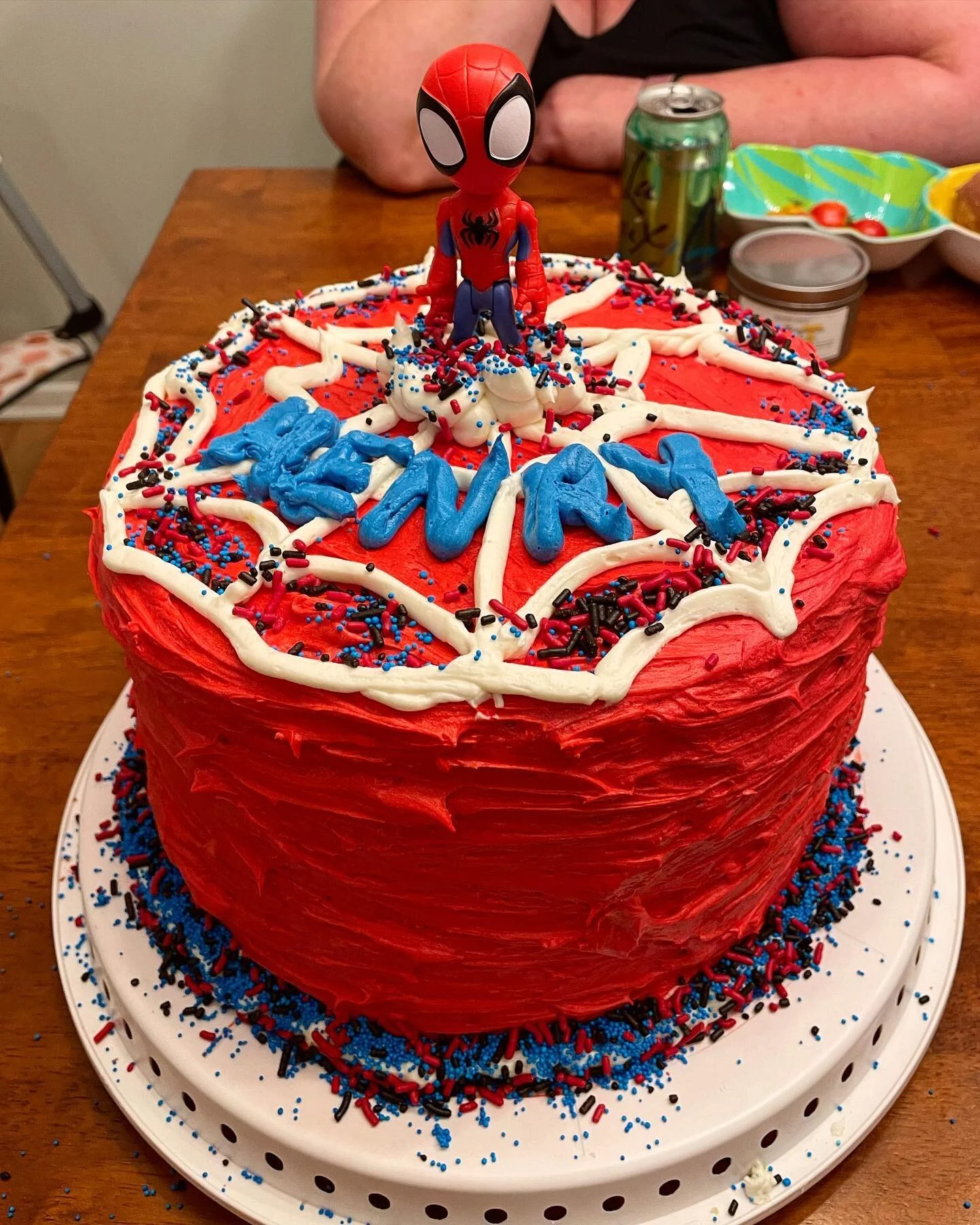 Highly recommend taking requests from your nephew for his fourth birthday cake- the instructions were a Rainbow Spider-Man cake, with a web and toy on top! Safe to say I completed the challenge?! #spiderman #cakedecorating #homebaker #happybirthday