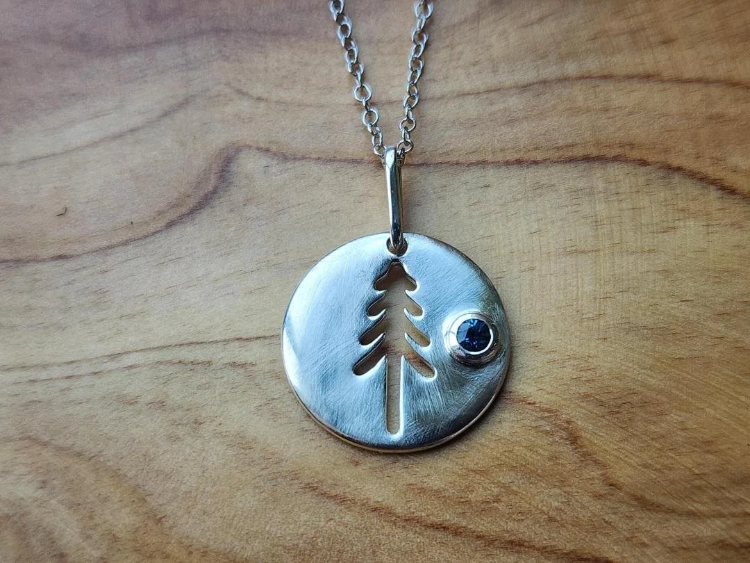 Sterling Silver Montana Sapphire Tree Cut Out Necklace