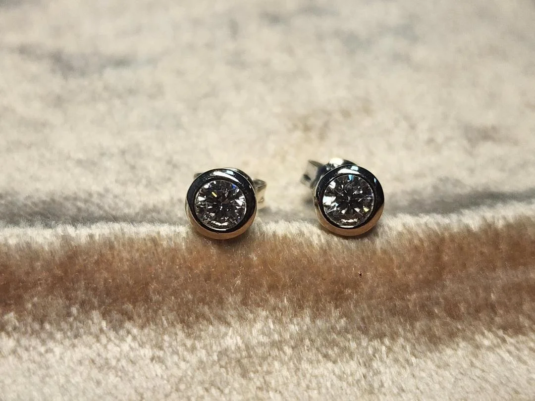 Bezel Set Sterling Silver Lab Grown Diamond Stud Earrings