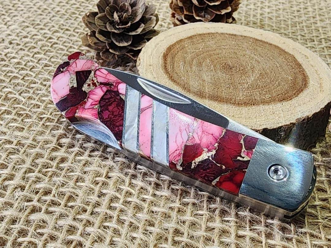 3" Locking Back Red Dahlia Knife