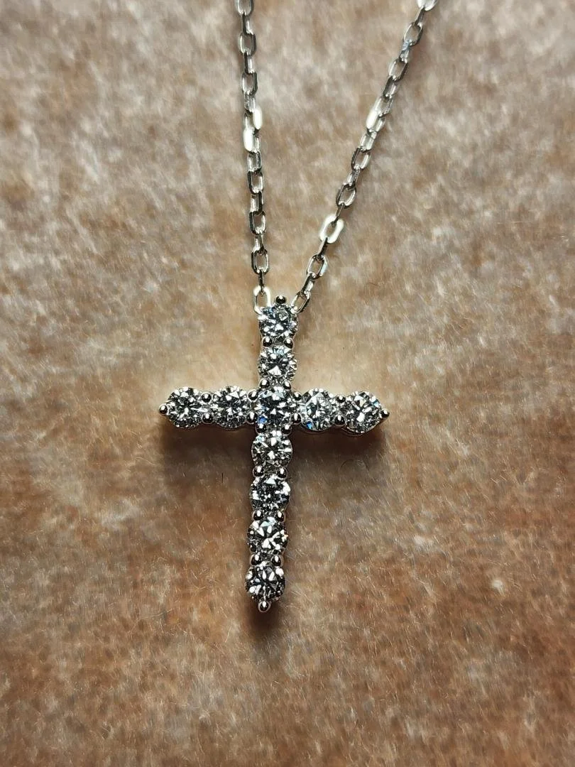 Sterling Silver Lab Grown Diamond Cross Necklace