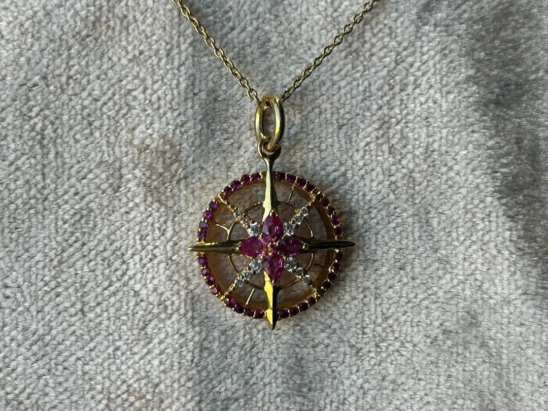 Ruby and Diamond Compass Necklace