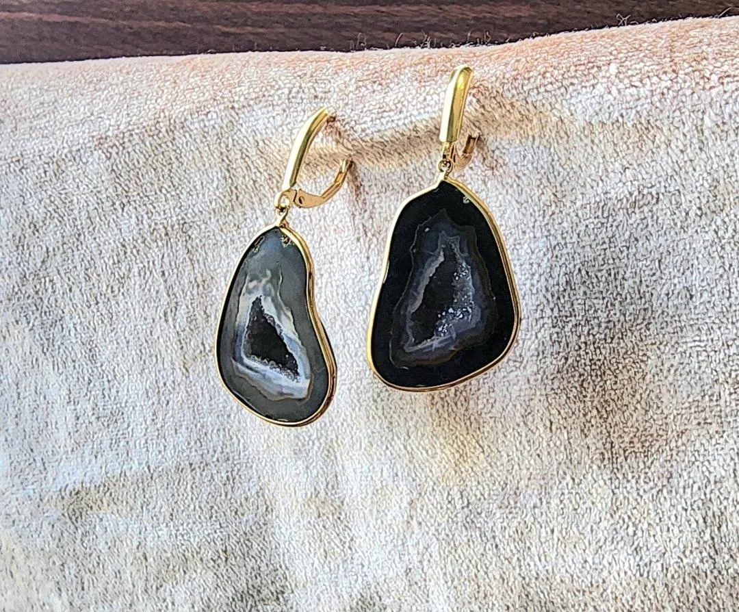 14k Yellow Gold Geode Earrings