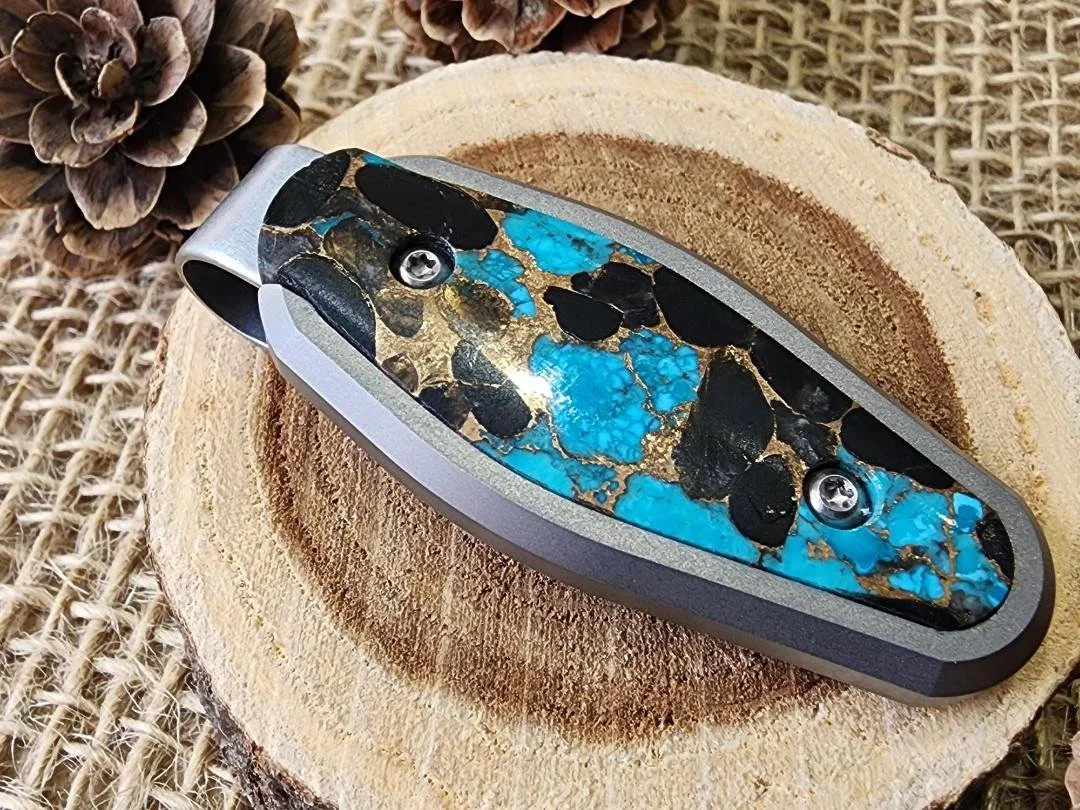 Titanium Turquoise, obsidian and Copper Money Clip