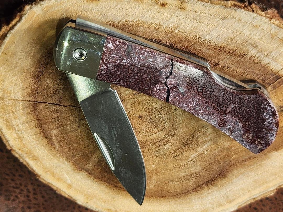 3" Knife with Agatized Dinosaur Bone Inlay