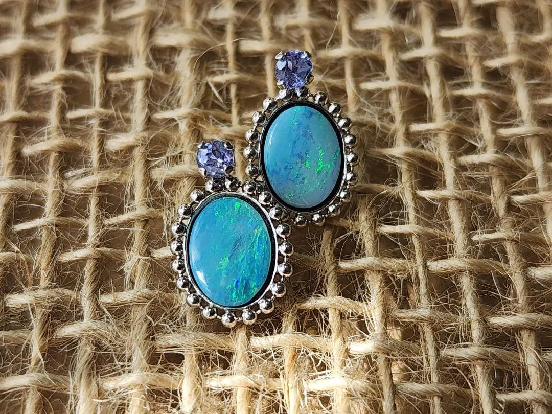 Sterling Silver Opal and Tanzanite Earrings