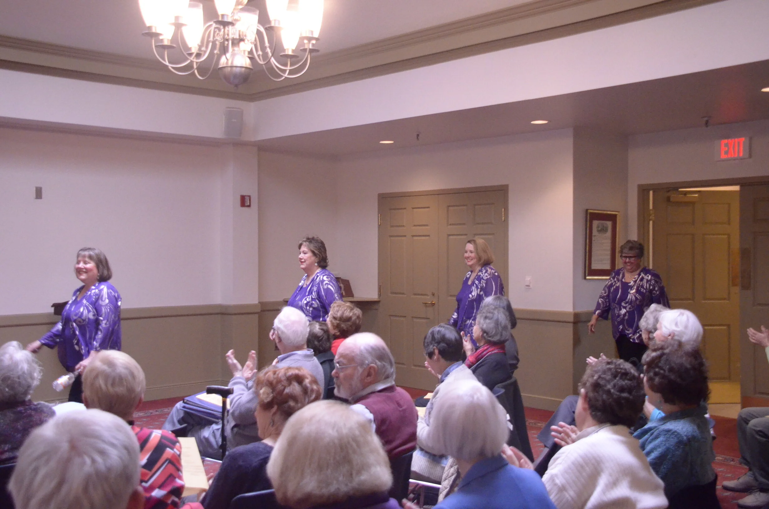 WMC members and guests welcome Rapport Quartet, from Magic of Harmony Show Chorus