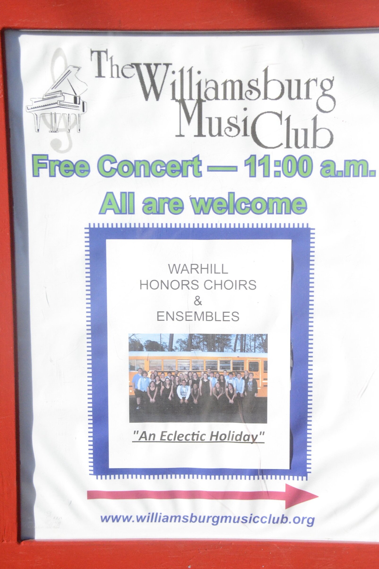 Dec 17th:  WMC presents Warhill High School Honors Choirs and Ensembles present "An Eclectic Holiday"