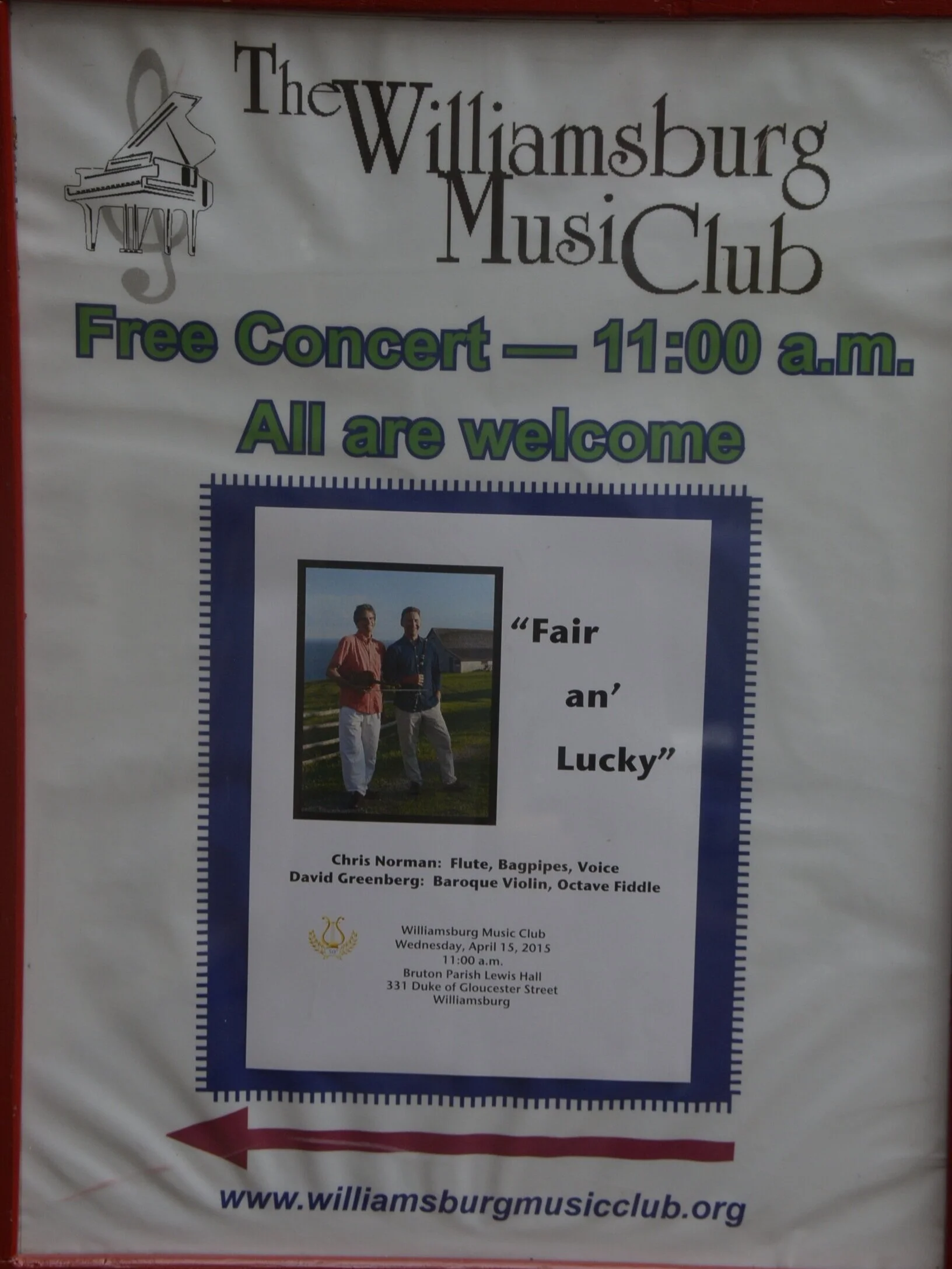 April 15th: WMC presents "Flutes, Whistles and Pipes" featuring Chris Norman, David Greenber, and Rennie Pearson