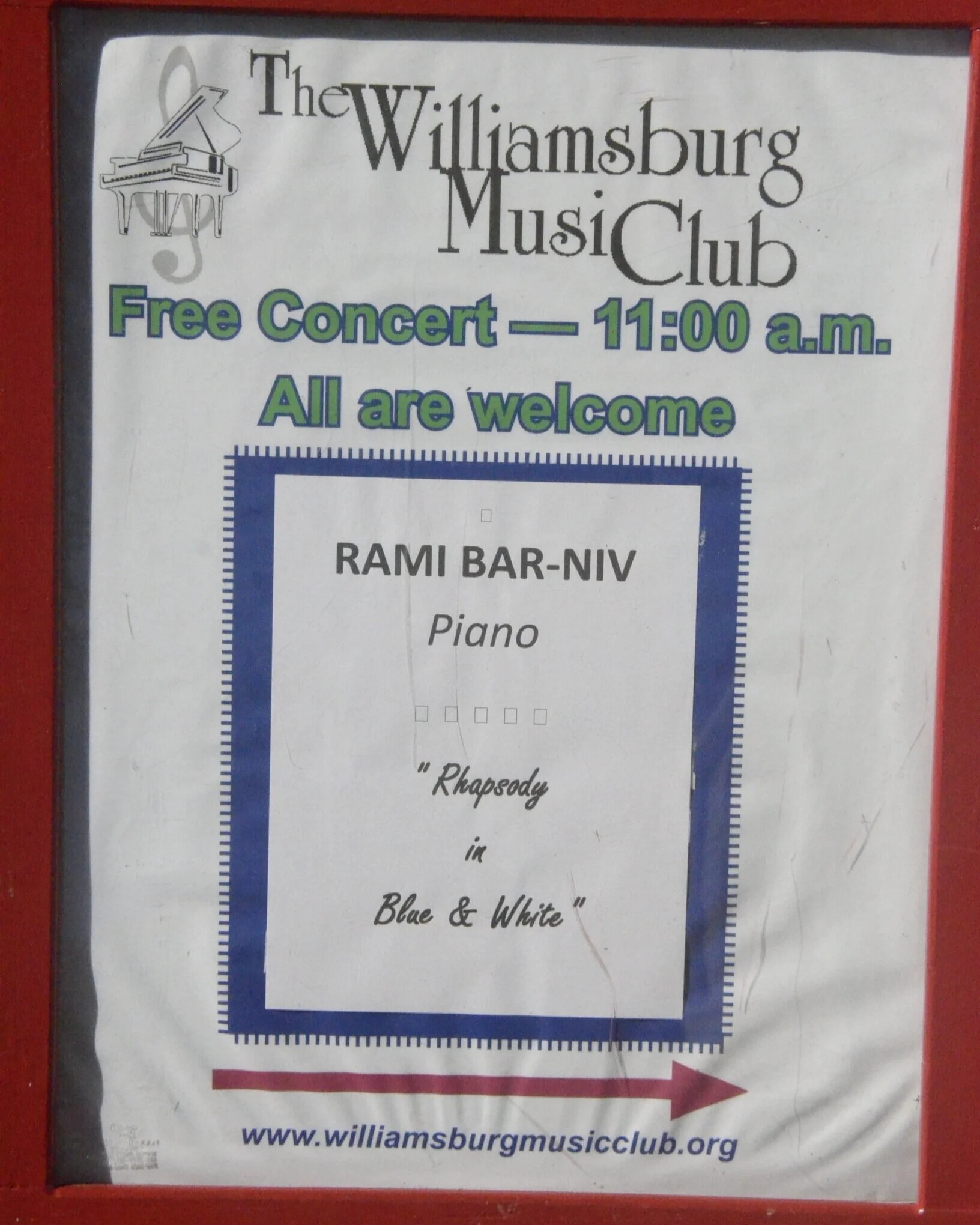 Oct 21st:  WMC presents "Rhapsody in Blue and White", featuring Rami Bar-Niv, pianist