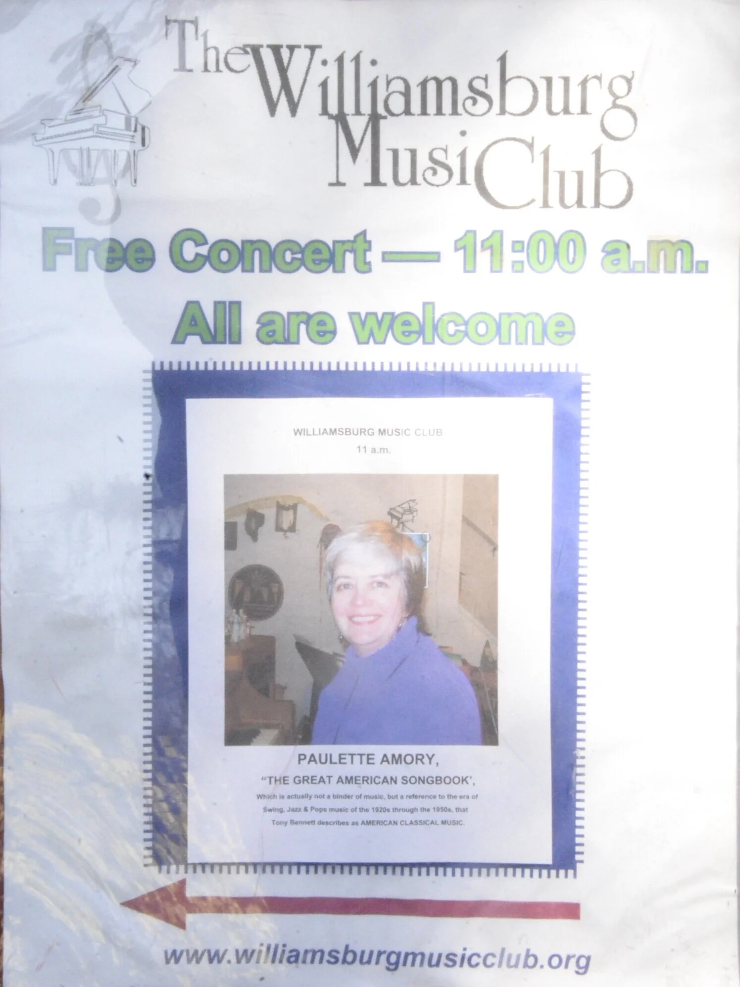 April 18th Musicale: WMC presents My Favorite Things, featuring Paulette Amory, vocalist and pianist