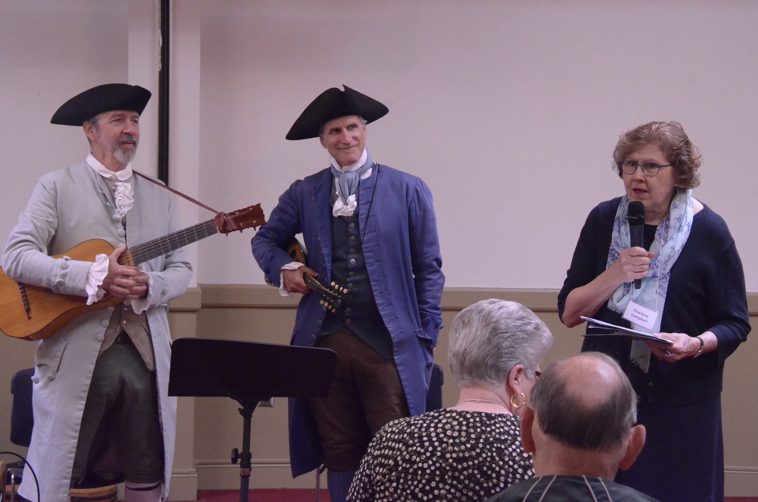 April 19th Musicale: Charlene Campbell, First VP: Programs, introduces Tunes and Tales from Colonial Times