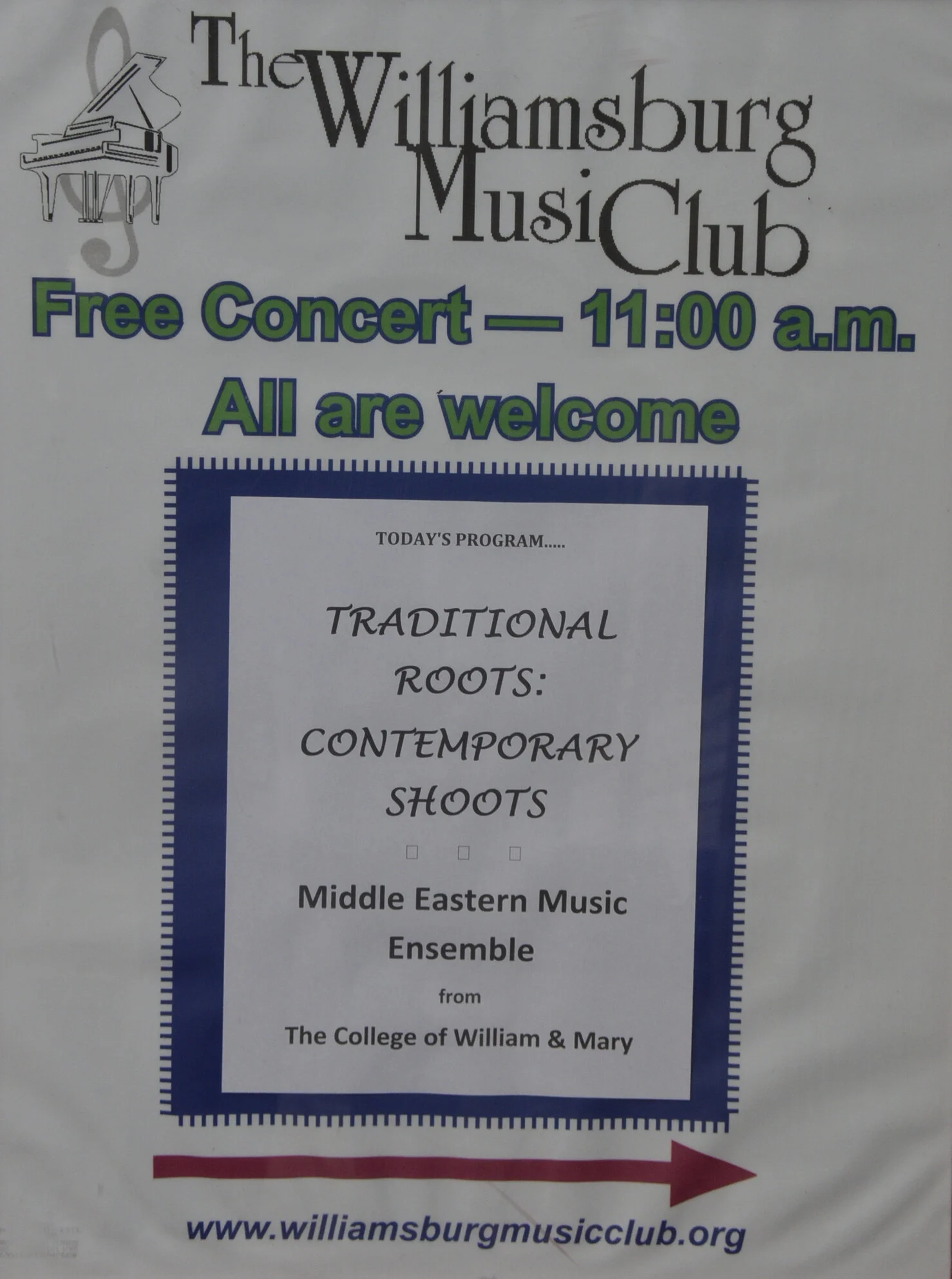 Sept 17th:  WMC presents Middle Eastern Music Ensemble, College of William and Mary, in Traditional Roots:  Contemporary Shoots