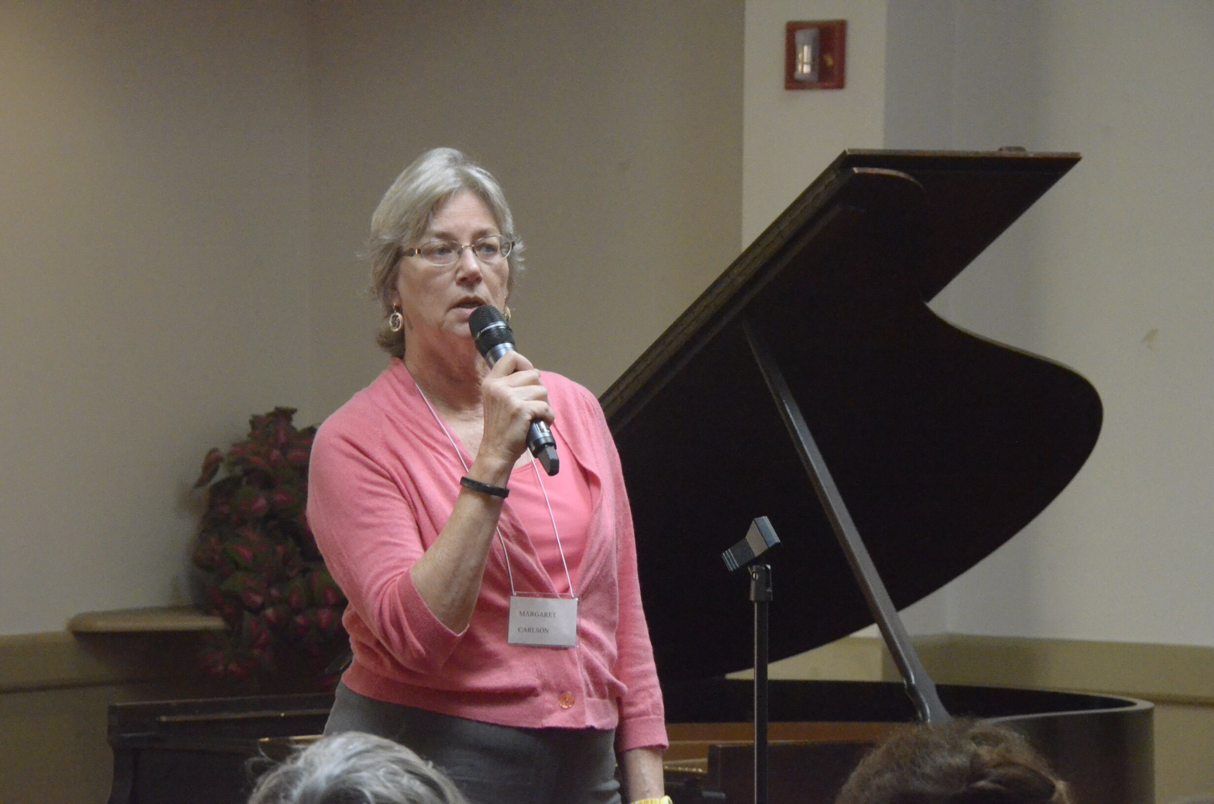 Margaret Carlson, First VP:  Programs, introduces "Rhapsody in Blue and White" featuring Rami Bar-Niv, pianist