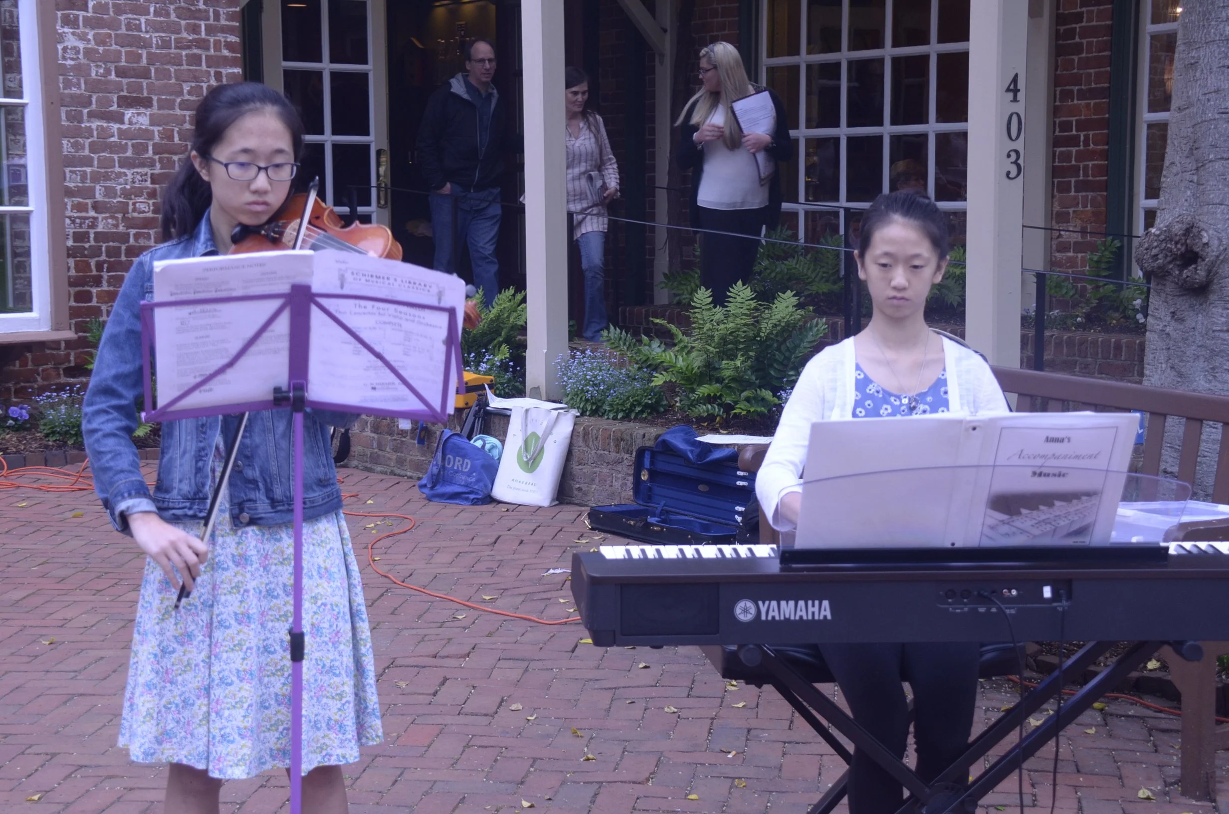 April 30th SB at Farmer's Market on Merchant Sqaure:  Samantha Zhang, Violin; and Anna Zhang, Piano