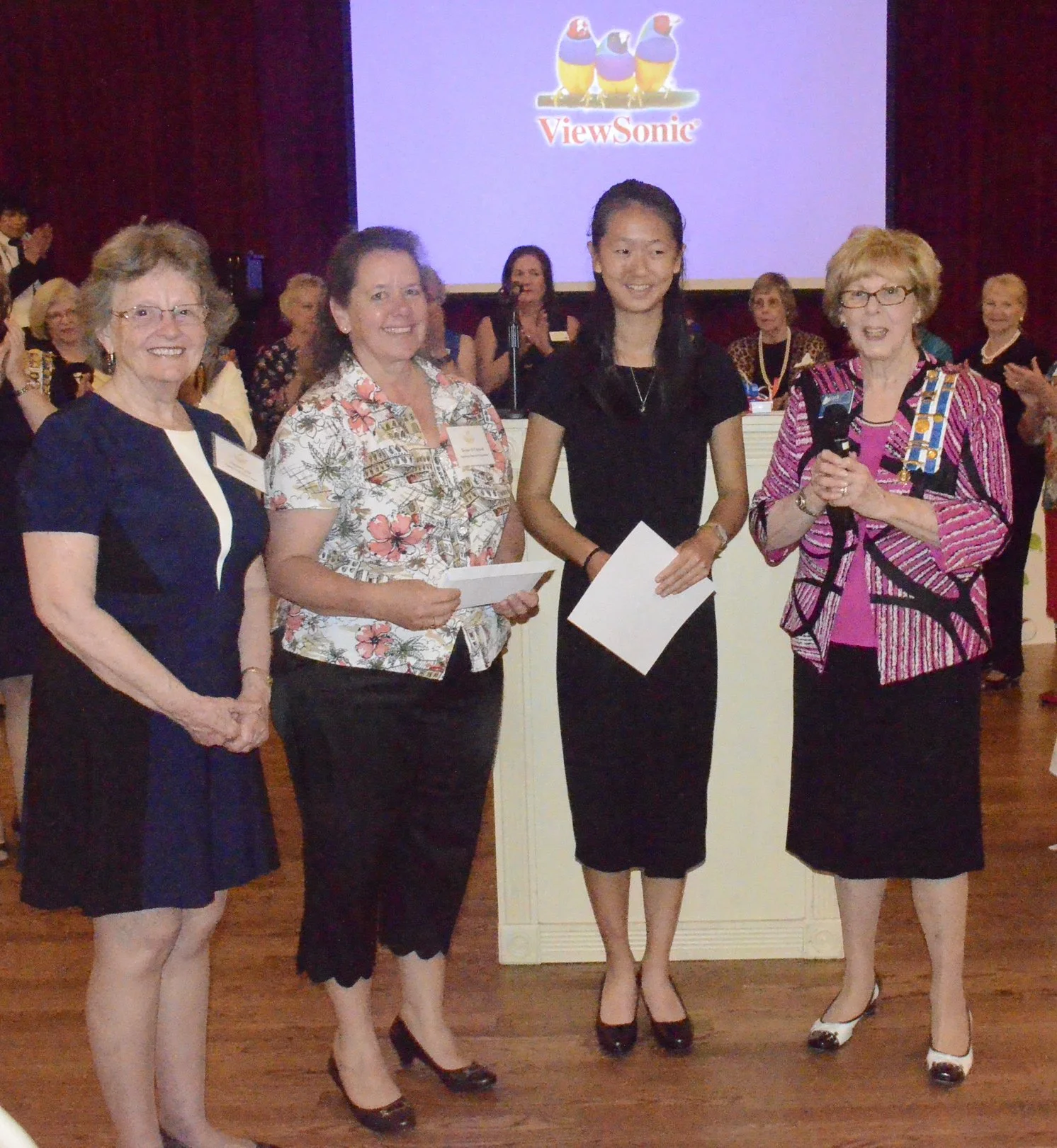 L to R:  Sylvia Lynn, SB Chair; Deeno O'Connell, SB Com; Anna Zhang and Cecie Adolphi, DAR
