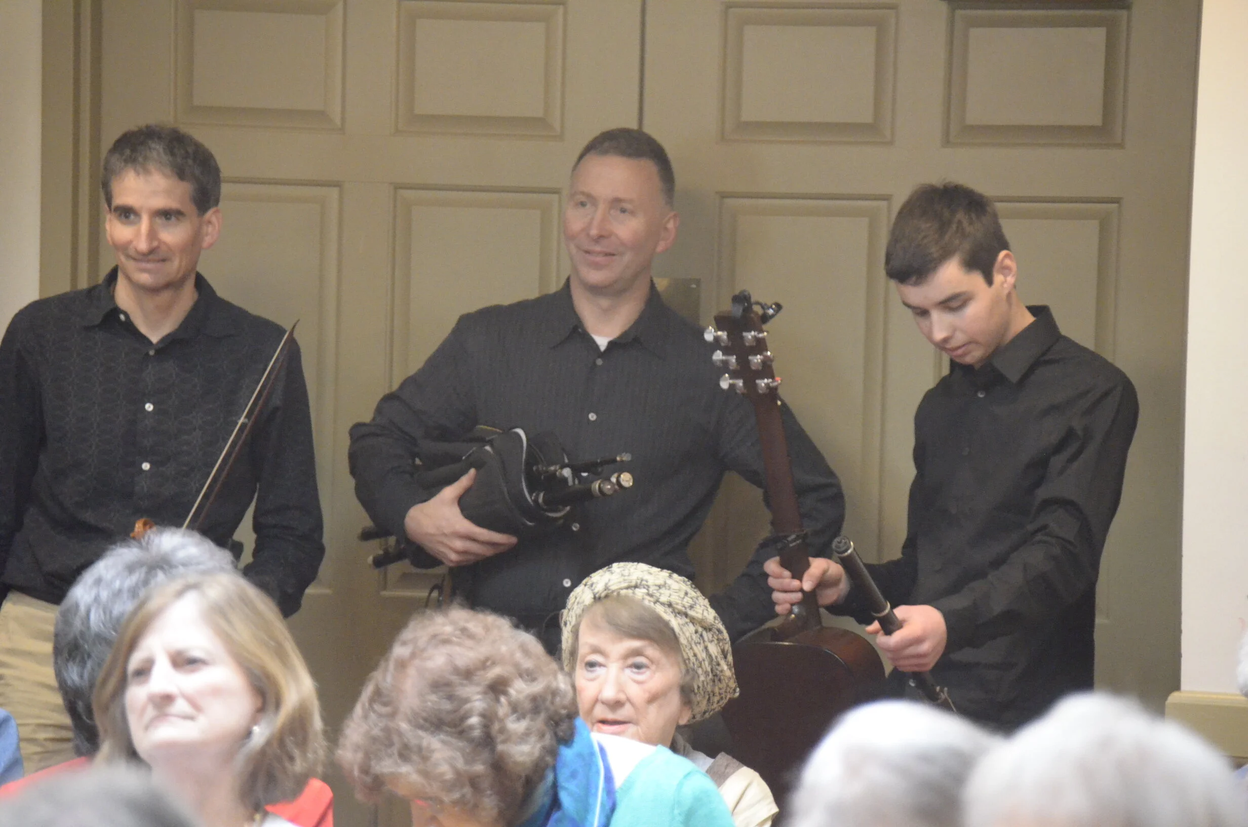 April 15th Musicale:  Let Me This Ae Night, featuring L to R:  David Greenberg, Chris Norman, with Rennie Pearson