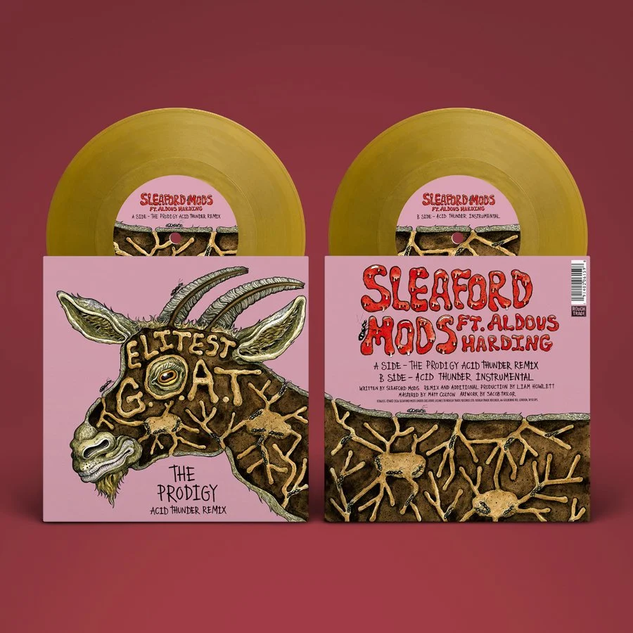 Sleaford Mods feat. Aldous Harding – ‘Elitest G.O.A.T. (The Prodigy Acid Thunder Mix)‘ – gold vinyl seven-inch