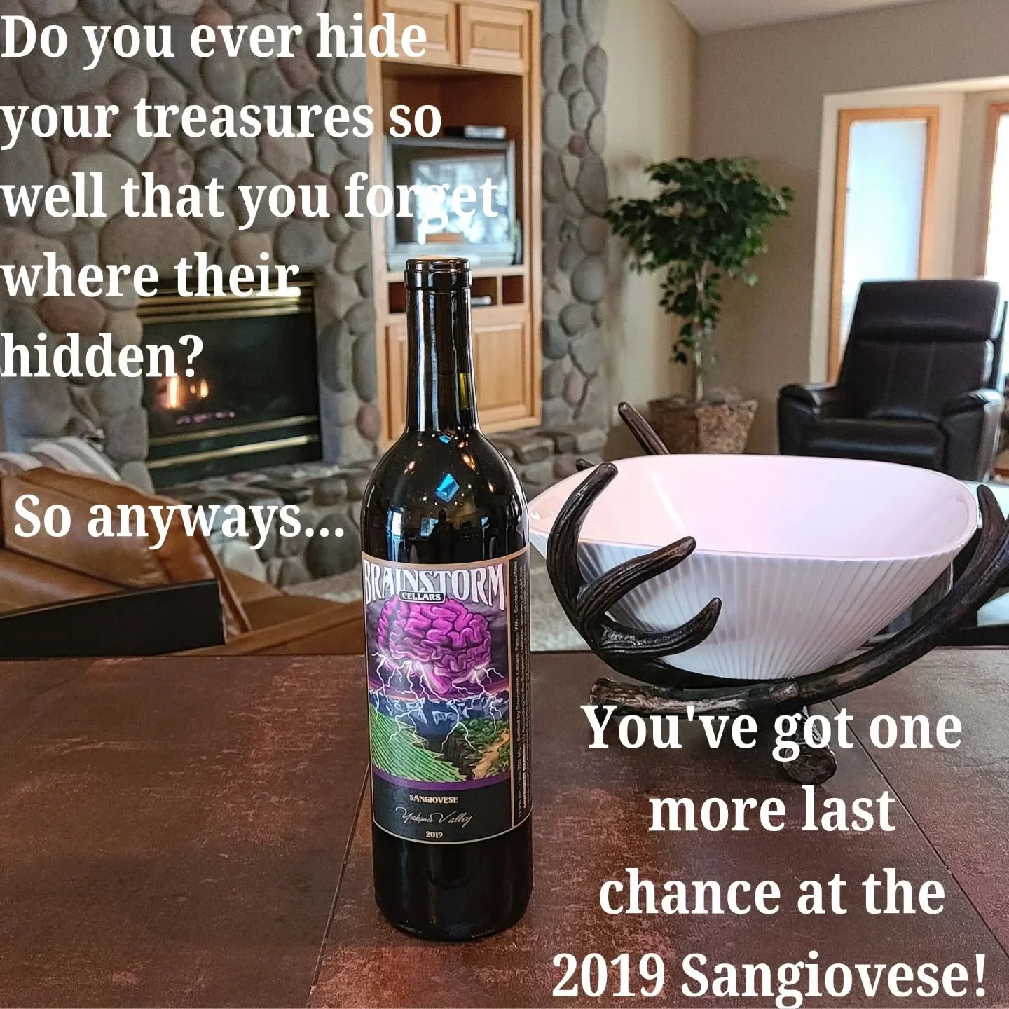 Were sad when the 2019 Brainstorm Sangiovese was gone? Well it's baaaaack! 🧠⛈️ Get it before it's gone. 

We are pretty sure we won't find another secret stash 😜