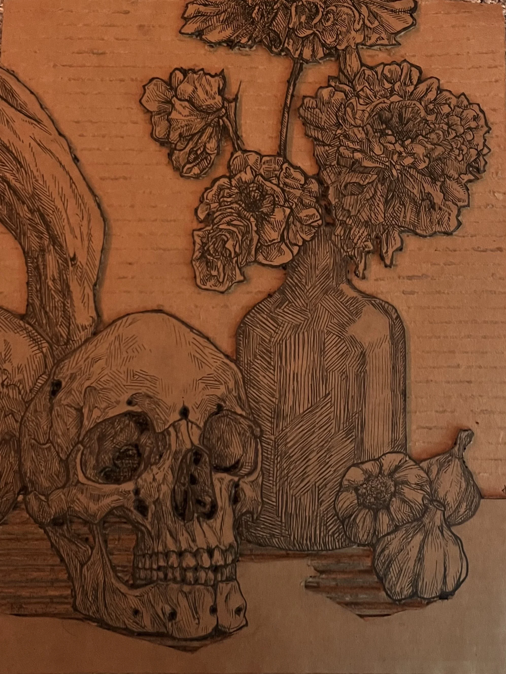 cardboard relief- knife and pen