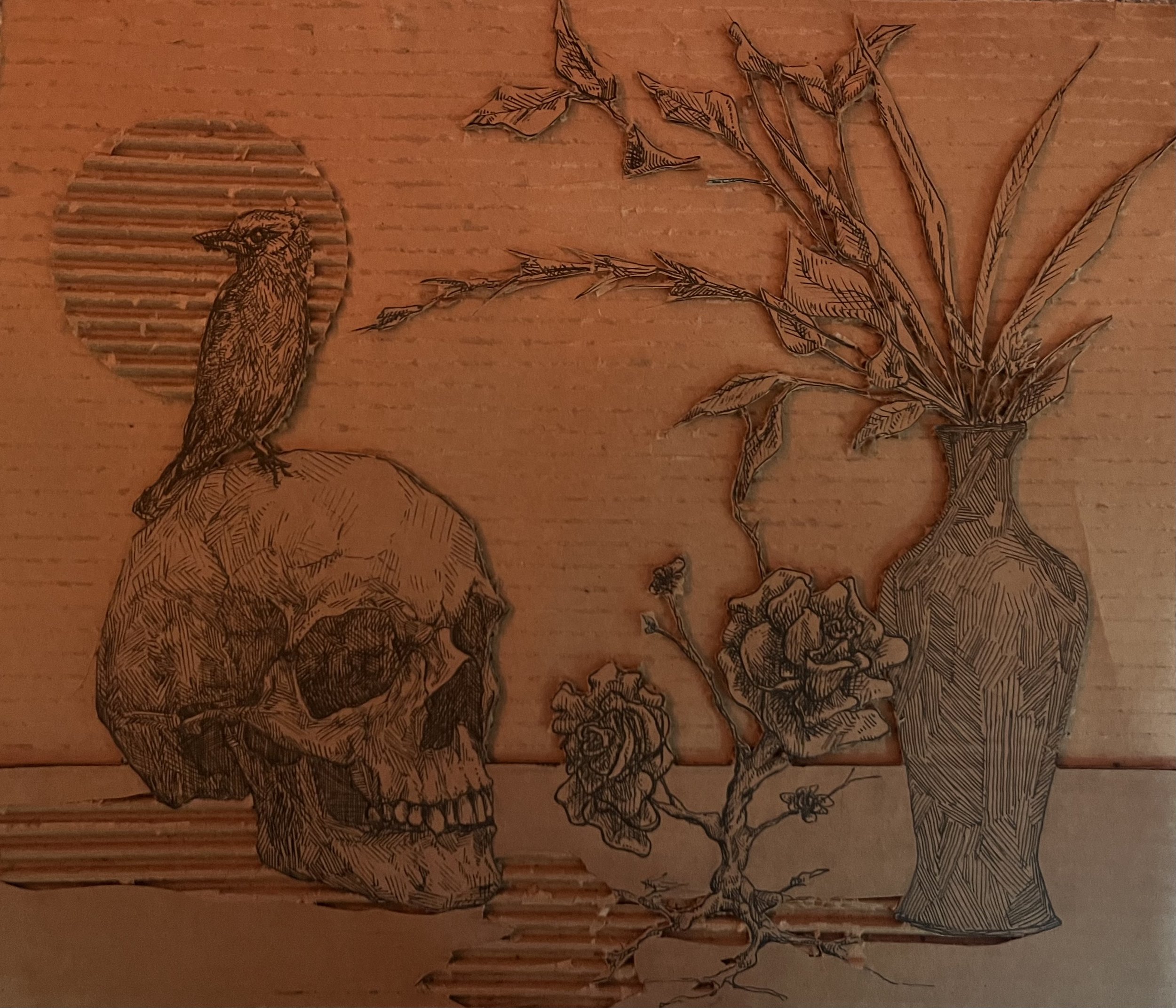 cardboard relief- knife and pen