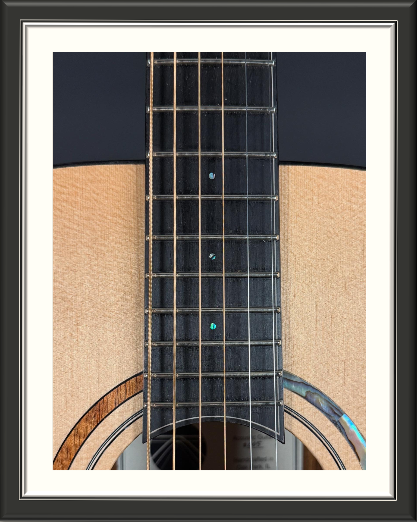 MachMachines Plymouth Model Acoustic Guitar in Sitka Spruce & Hawaiian Koa_fretboard and rosette detail