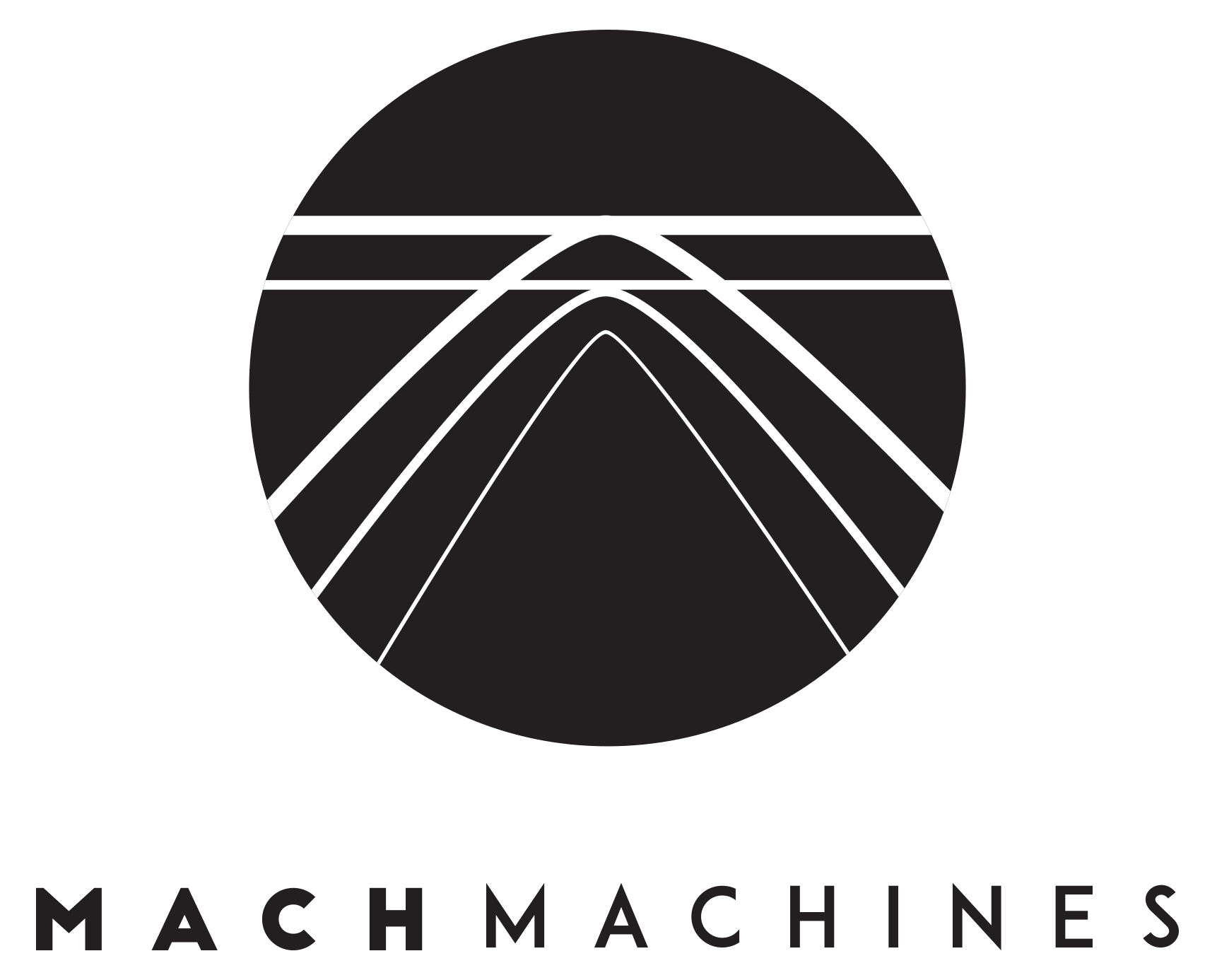 MachMachines Musical Instruments logo inspired by Ernst Mach's image of the shockwaves from a bullet piercing the sound barrier.
