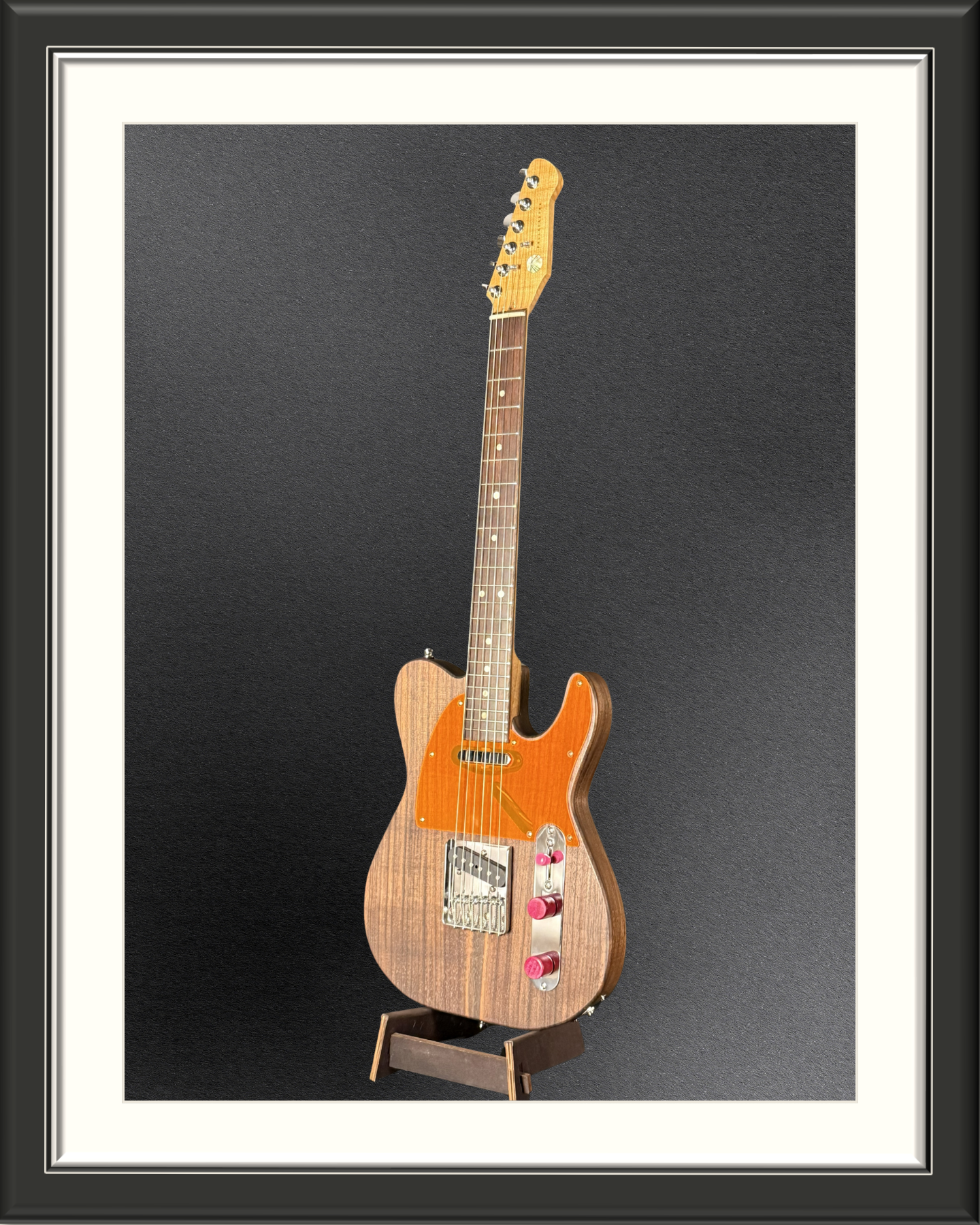 MachMachines Fellacaster Custom Electric Guitar_full front left tilt orange pickguard