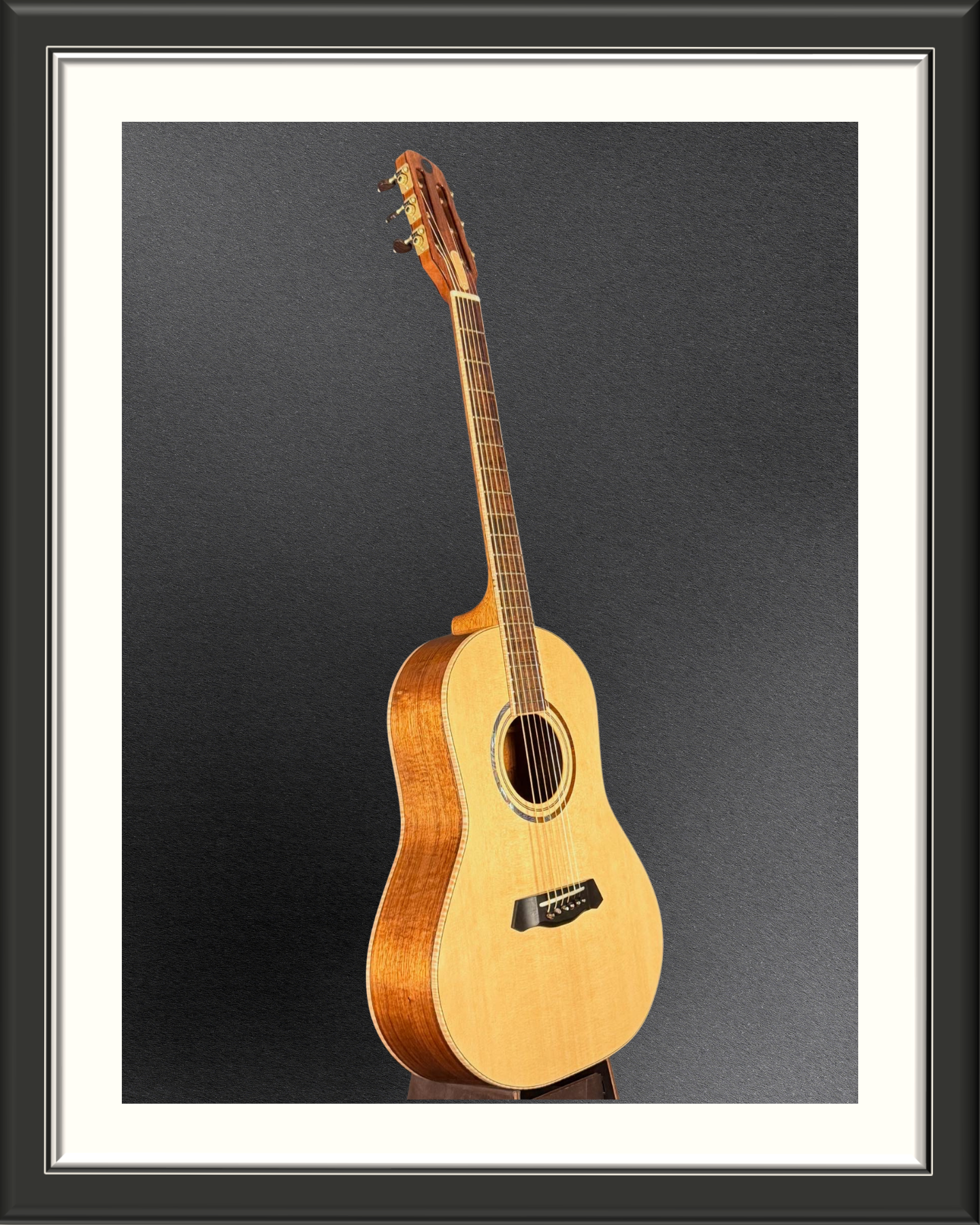 MachMachines Bell Model Acoustic Guitar in Port Orford Cedar & Tasmanian Blackwood_full front angle
