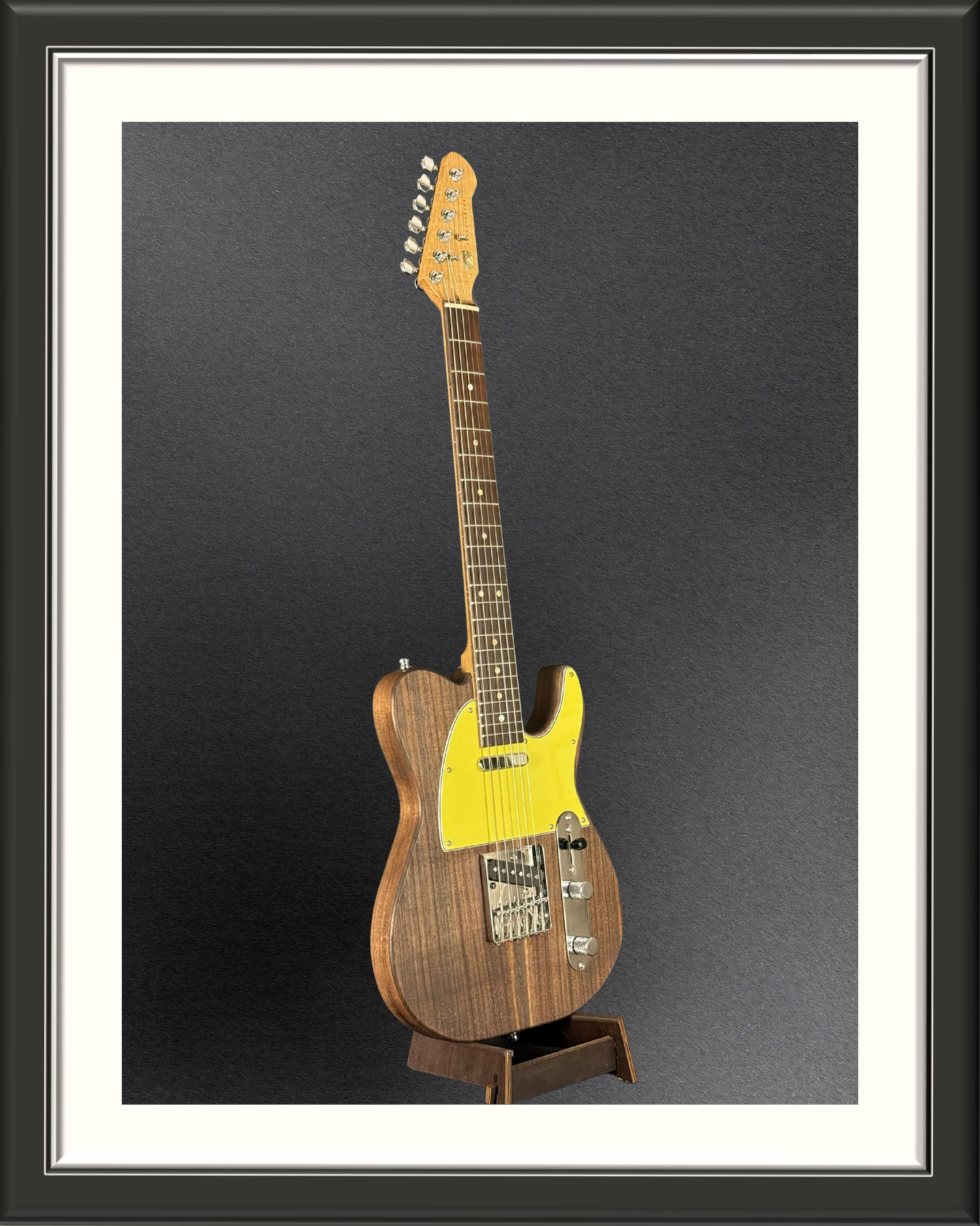 MachMachines Fellacaster Custom Electric Guitar_full front right tilt yellow pickguard