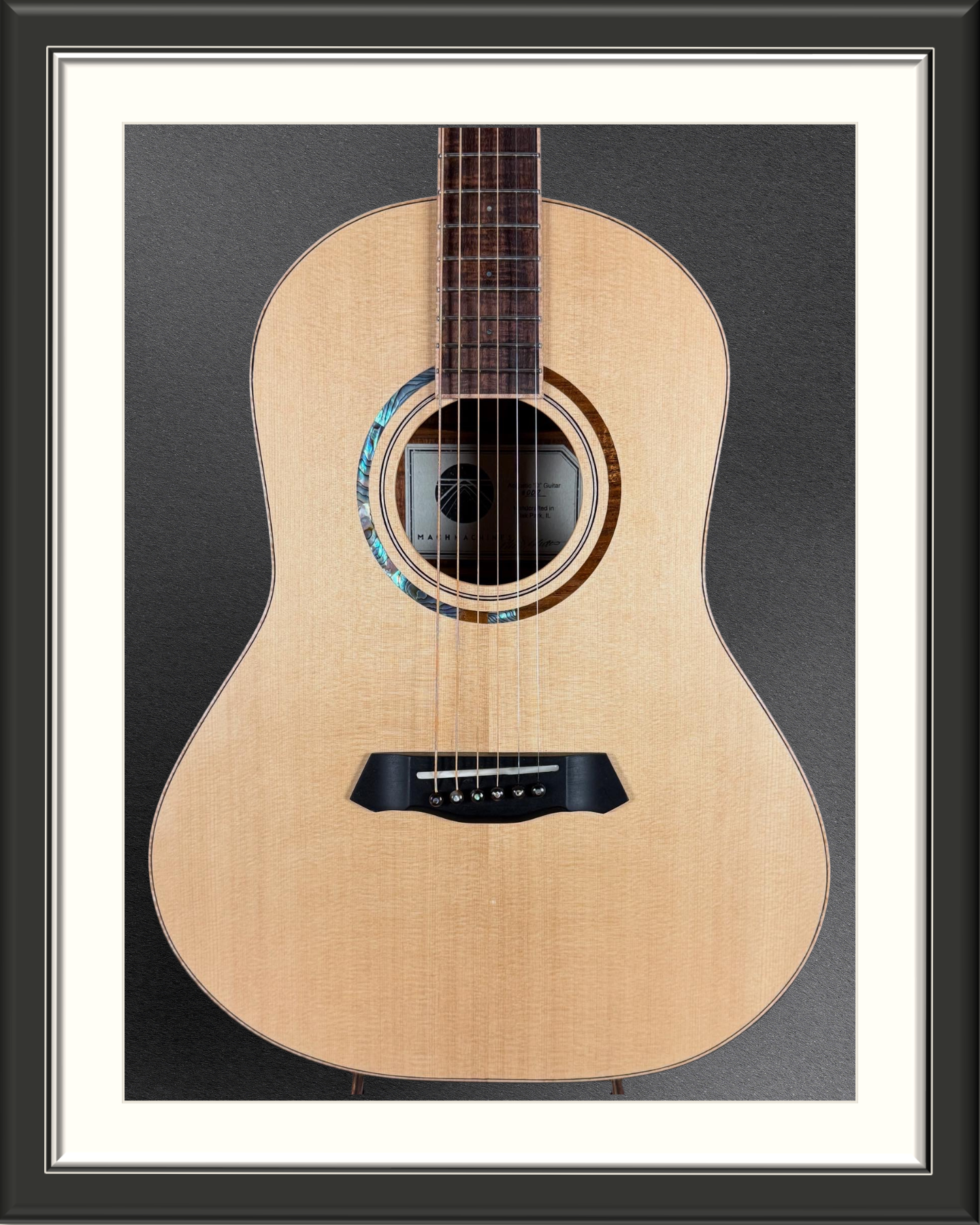 MachMachines Bell Model Acoustic Guitar in Port Orford Cedar & Tasmanian Blackwood_front body