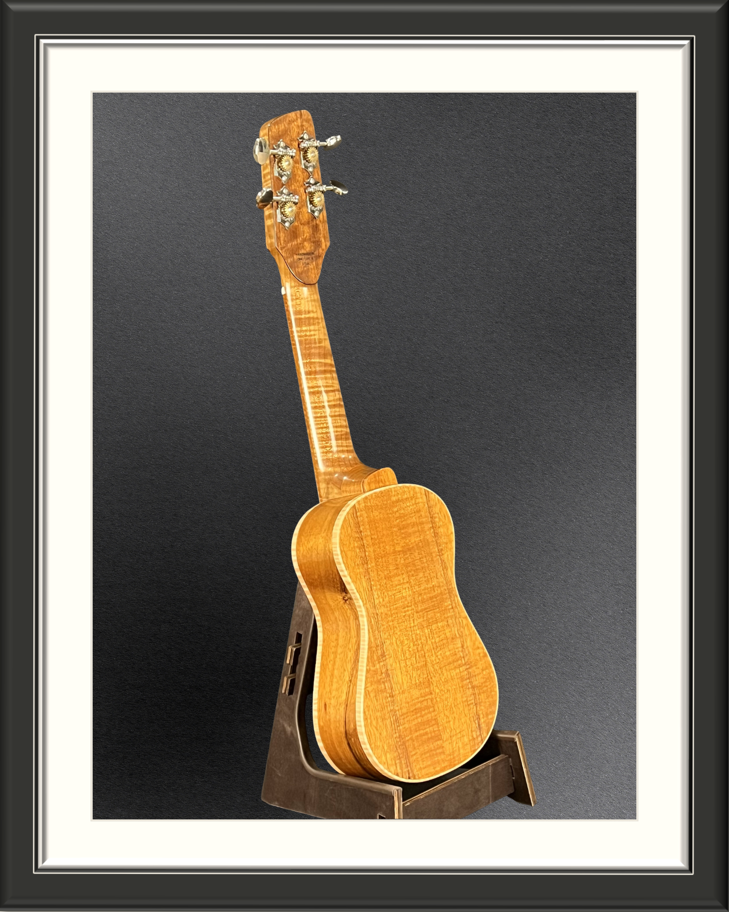 MachMachines Baby Bell Soprano Ukulele in Hawaiian Koa_full back angle