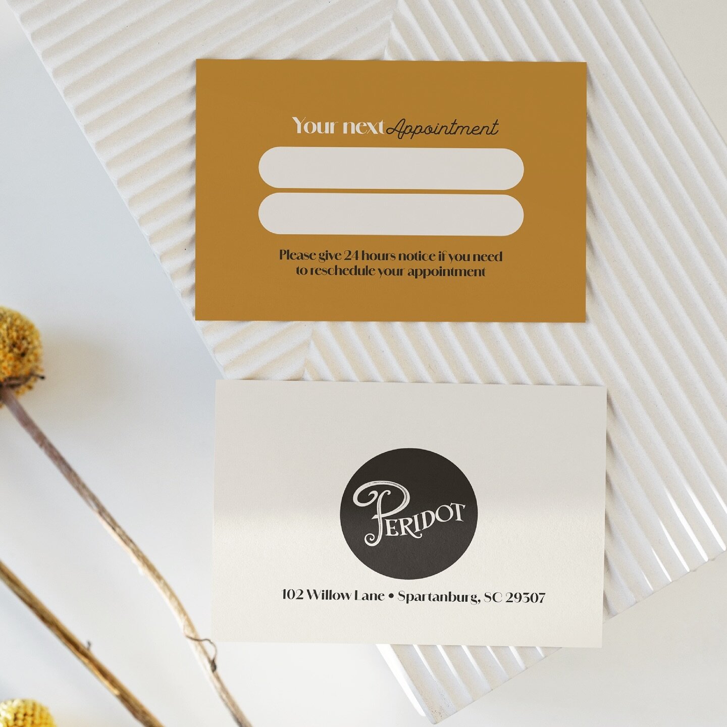 Keeping the printed goods train rolling, I also recently knocked out these cute lil&rsquo; appointment cards for Peridot Beauty Parlour. Yay for appointments! 🗓️