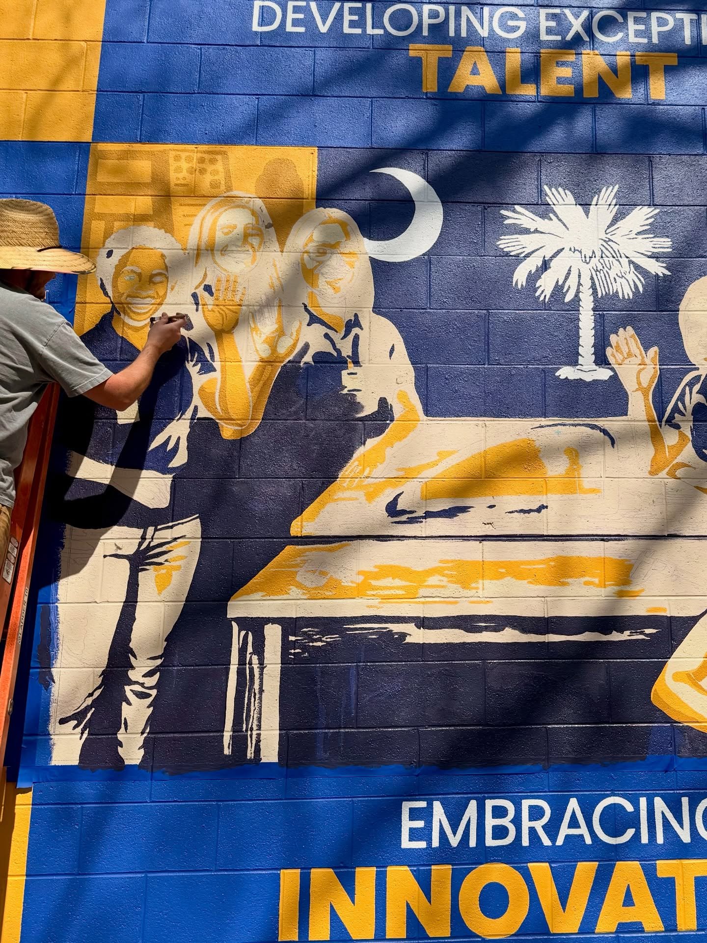 The weather was beautiful Saturday and I knocked out another large chunk of this mural! Almost to the 🏁