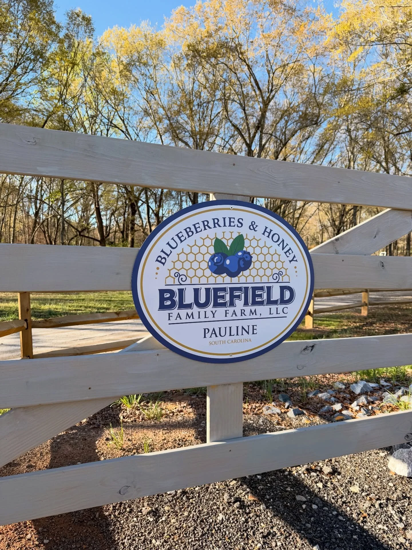 🫐Visited Bluefield Family Farm today. They recently installed the reflective oval metal sign we created, and we just finished printing feather flags and business cards as they gear up for an epic blueberry season! 🫐