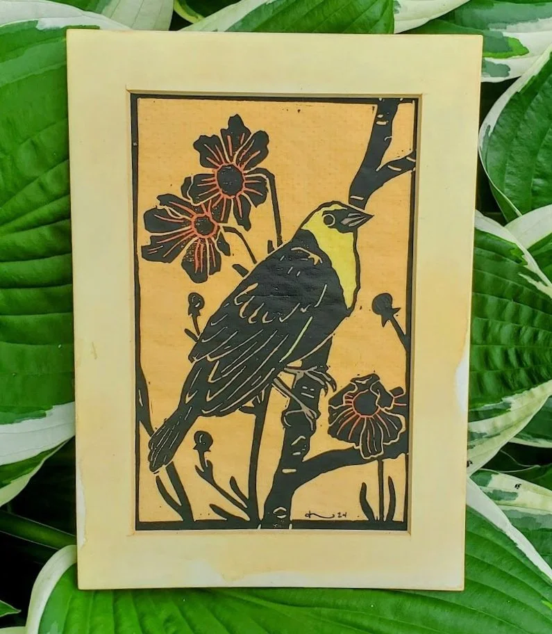 Midsummer Blackbird π printed on rice paper π painted with coreopsis ink