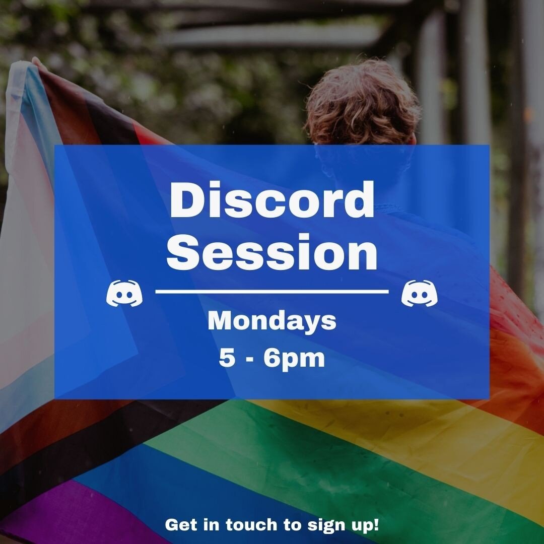 Our LGBTQ+ Discord sessions run weekly 5-6pm. This session is for young people aged 13-19 in Devon. 

We also get up to lots of fun things including:
⭐ Creative artsy activities
⭐ Games
⭐ Topical discussions
⭐ And much more

During our sessions we al