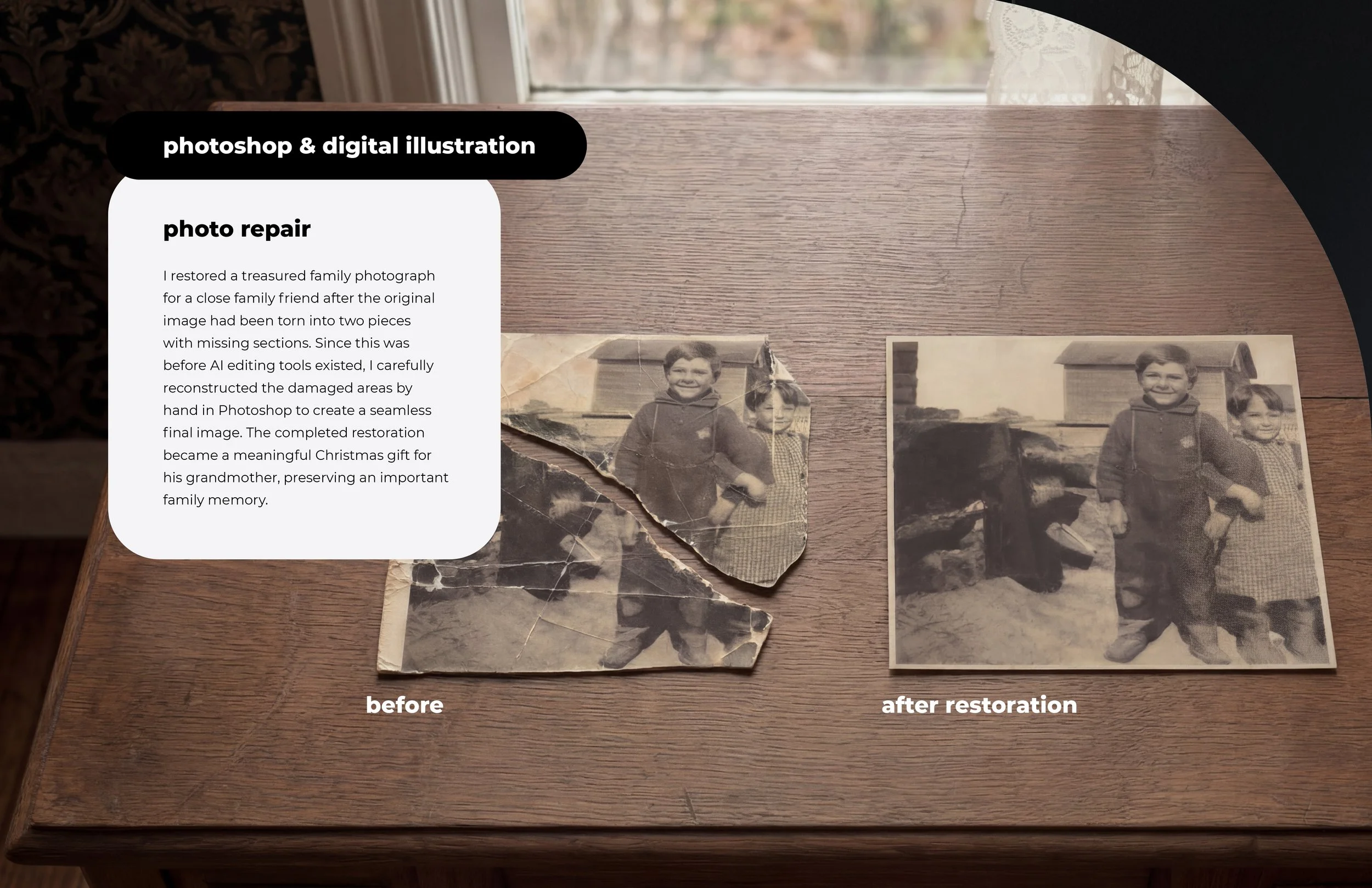 photo repair: ripped polaroid restored with photoshop editing 