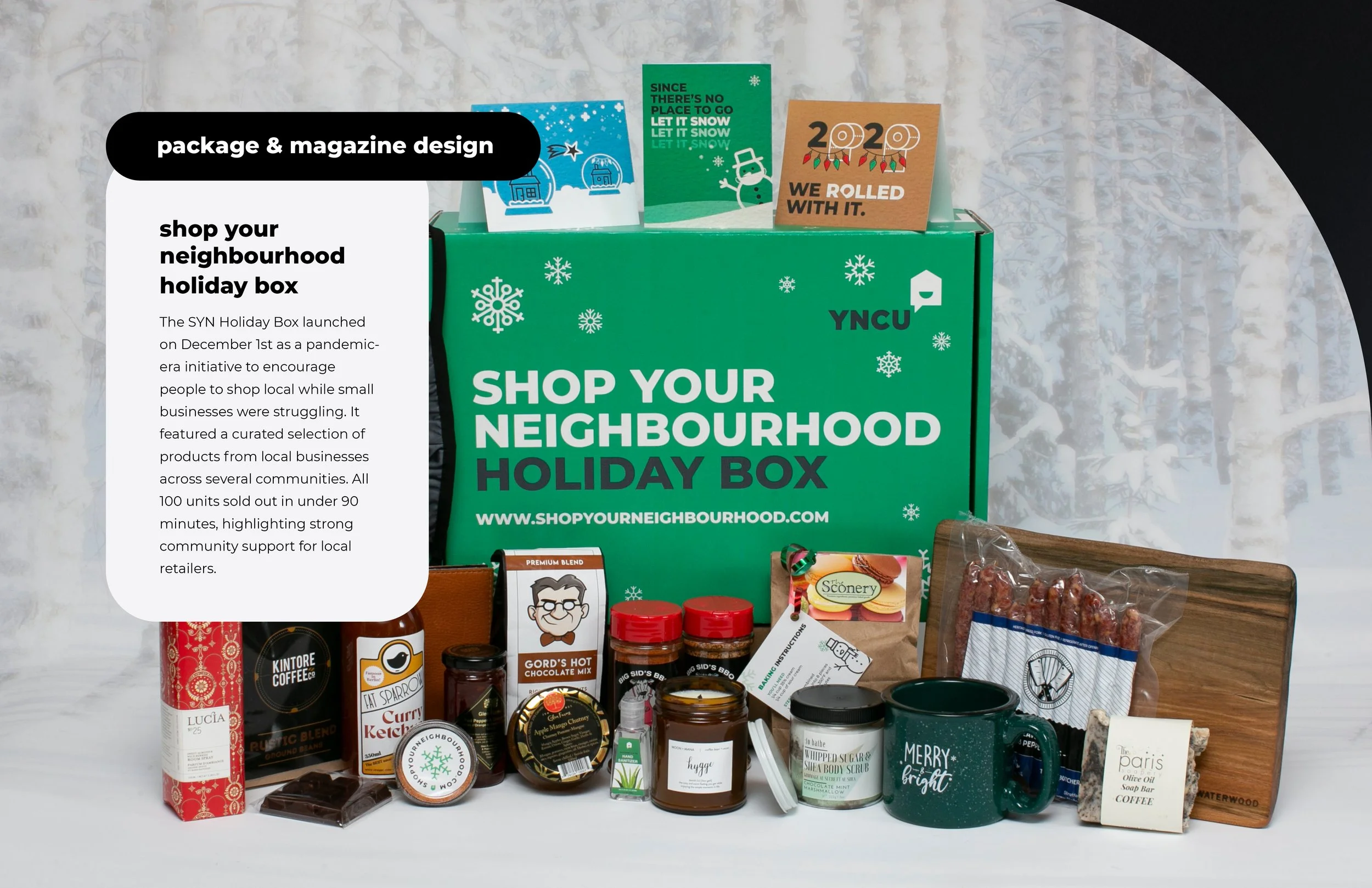 package + magazine design: YNCU's shop your neighbourhood holiday box (photo credit: shaylan spurway photography)