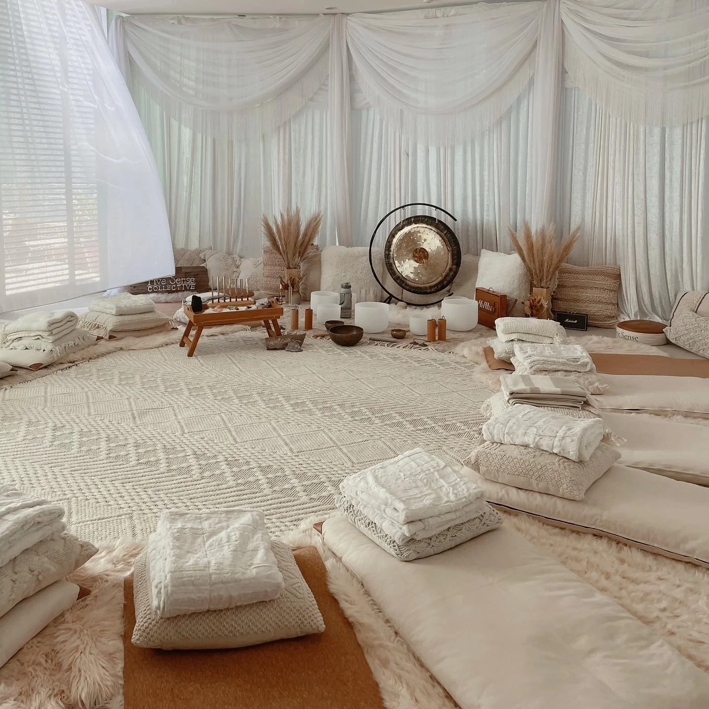 Immersive brand activation featuring crystal singing bowls at a luxury hotel in downtown Austin.