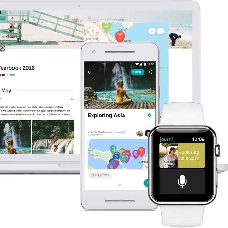 Journi automatically groups travel photos by time and location to create structured timelines and maps of trips. The app converts scattered images into coherent visual stories, which can later be printed as high‑quality photo books. Journi is widely 