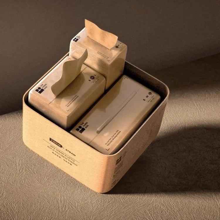 Using rice straw can help in limiting wastage. Third Size is a multi-size carton that can hold replaceable tissue packs. The different-sized holes lets you choose which size tissue you’ll be needing. The box is sturdy enough to be re-used several tim