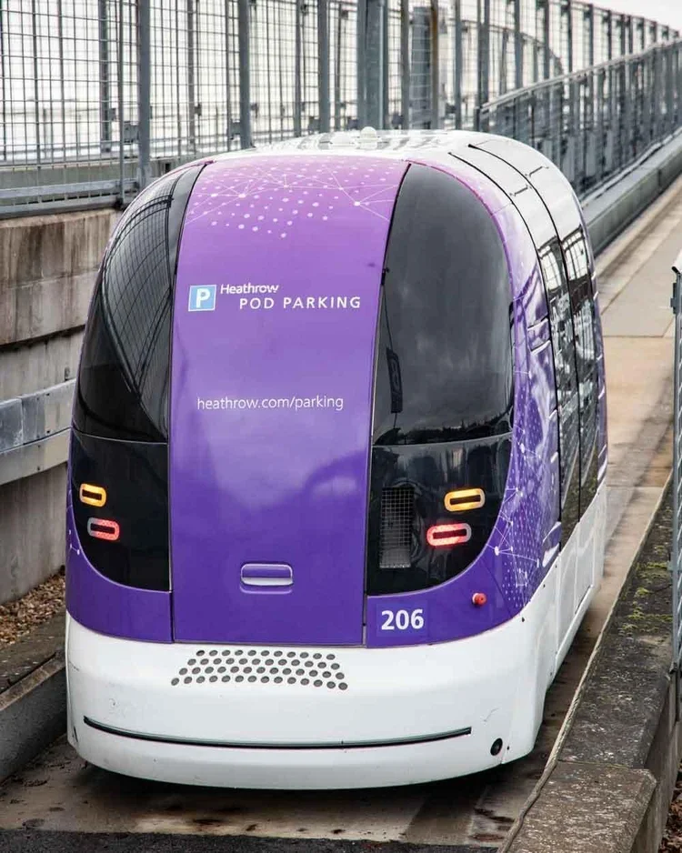 Heathrow Pod Parking allows passengers to get to and from Terminal 5 in a driverless, electric vehicle in just six minutes. All Pods feature information screens and door controls, and have windows around the vehicle which allow for panoramic views of